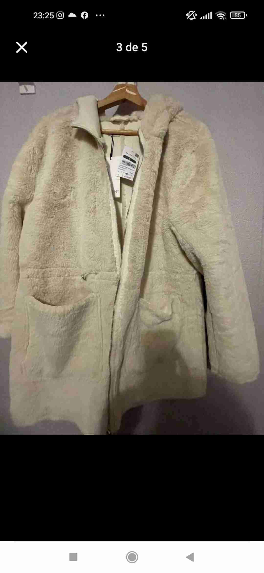 Abrigo peludo beige con capucha - miniatura 2