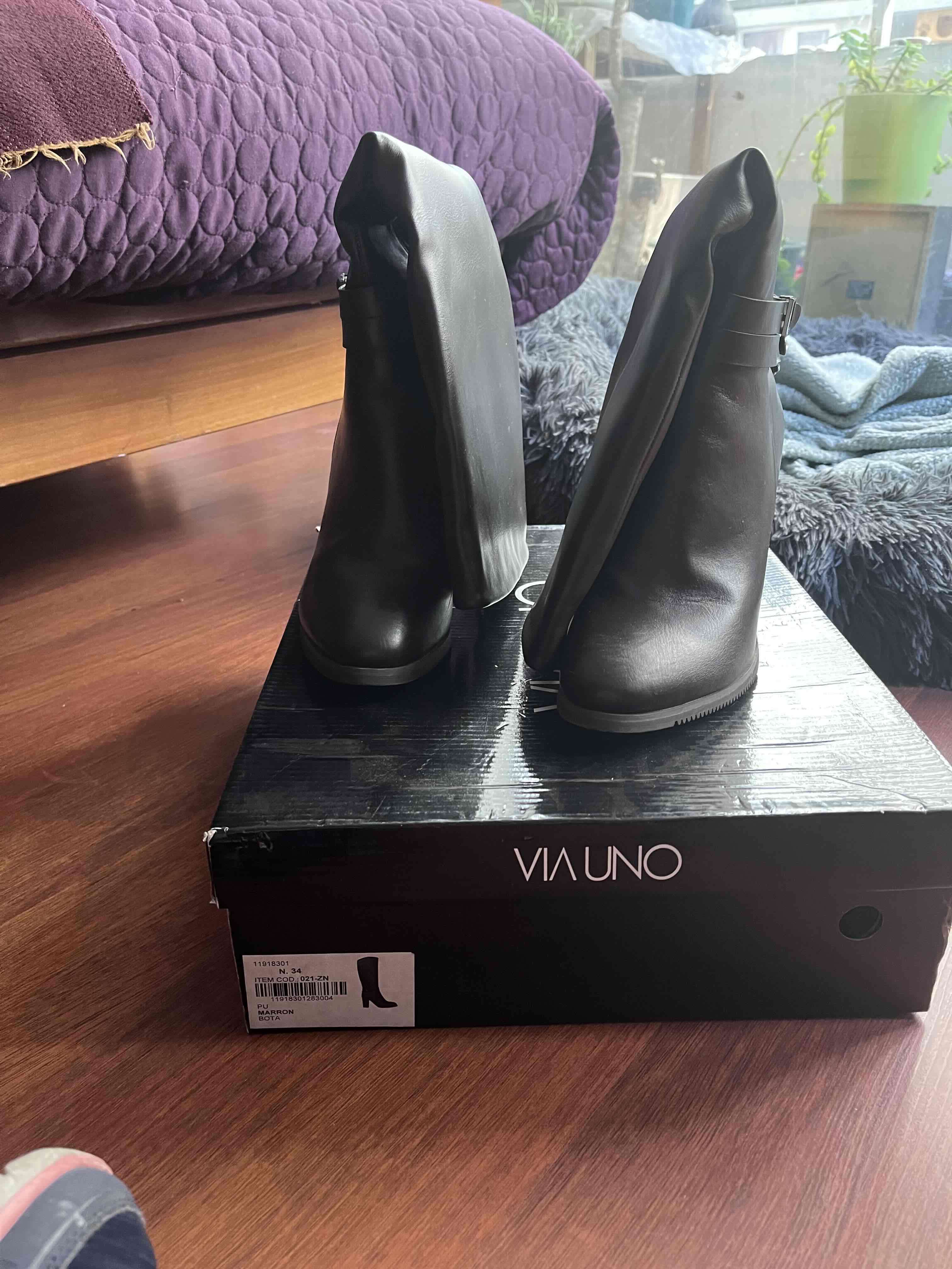 Botas negras de cuero tacón alto - miniatura 5