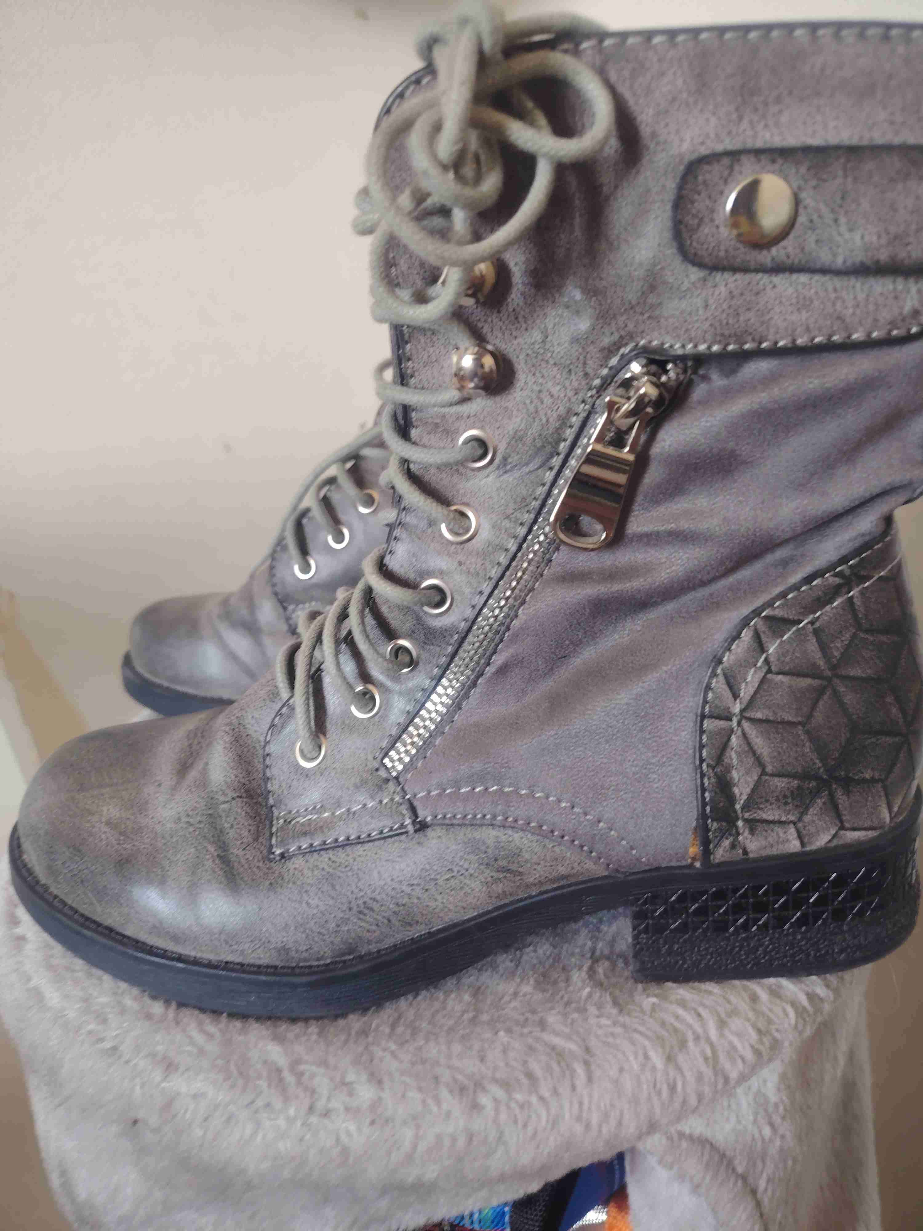 Botines grises con cierre y cordones - miniatura 1