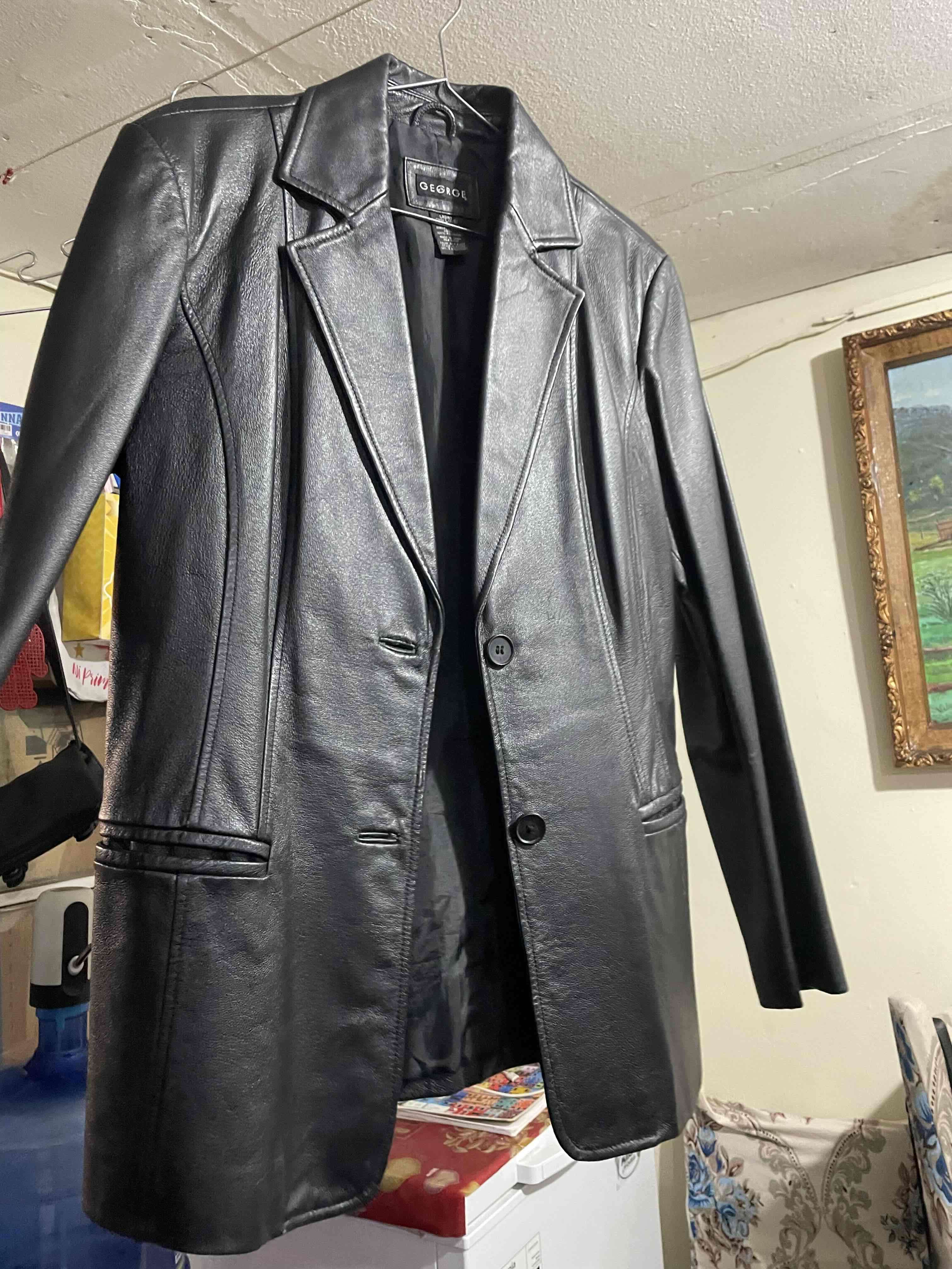 Chaqueta negra de cuero George - miniatura 1