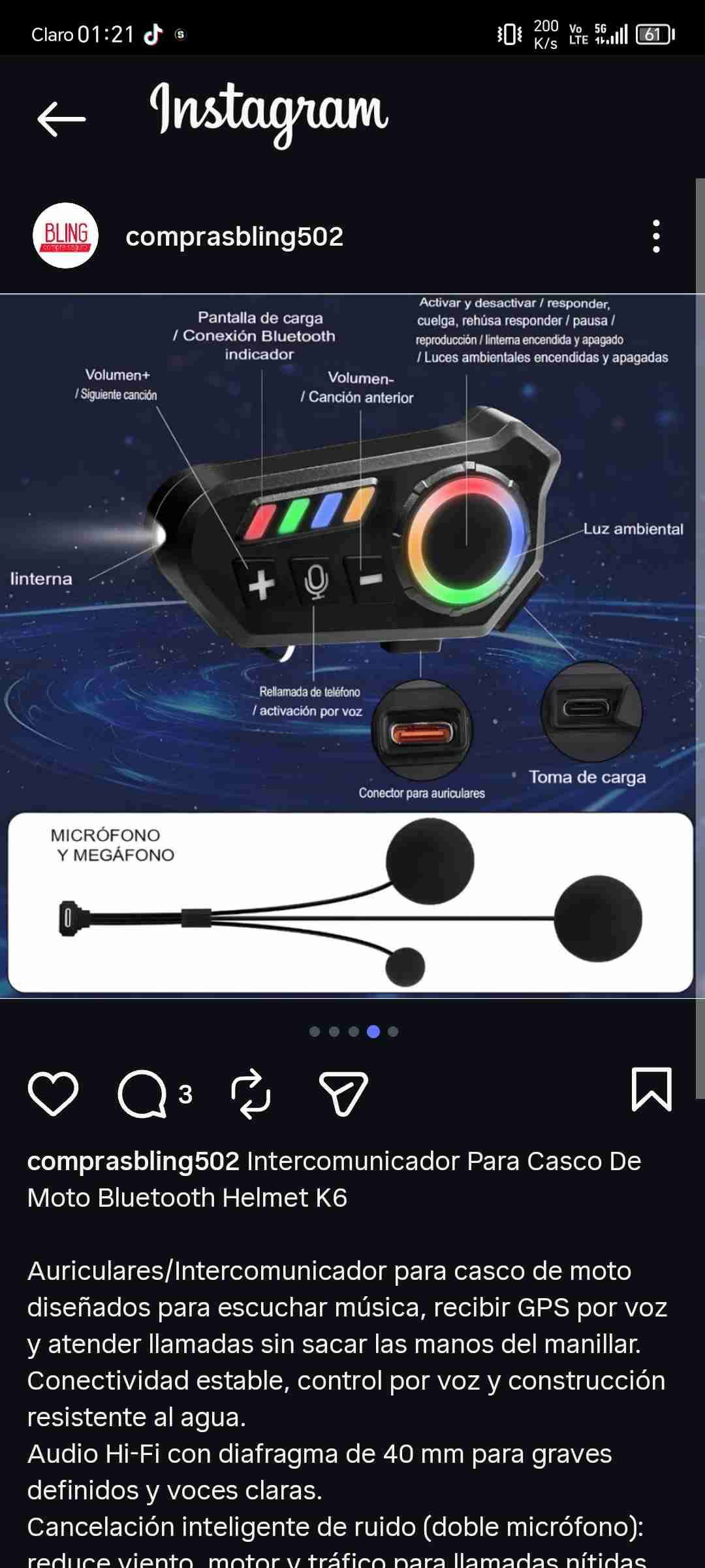 Intercomunicador Bluetooth para casco de moto - miniatura 1