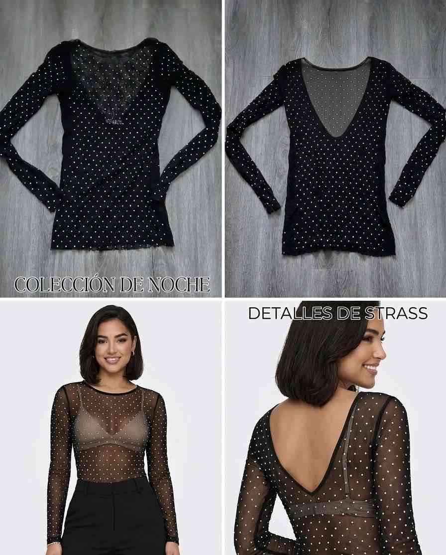 Polera malla negra con brillitos ✨ ZARA - miniatura 5