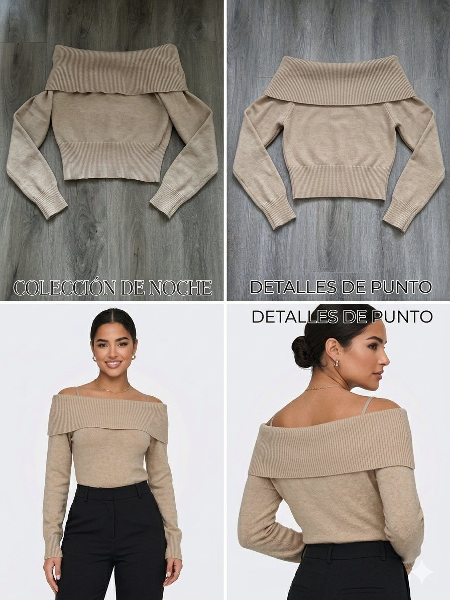 Suéter beige hombros descubiertos BERSHKA - miniatura 4