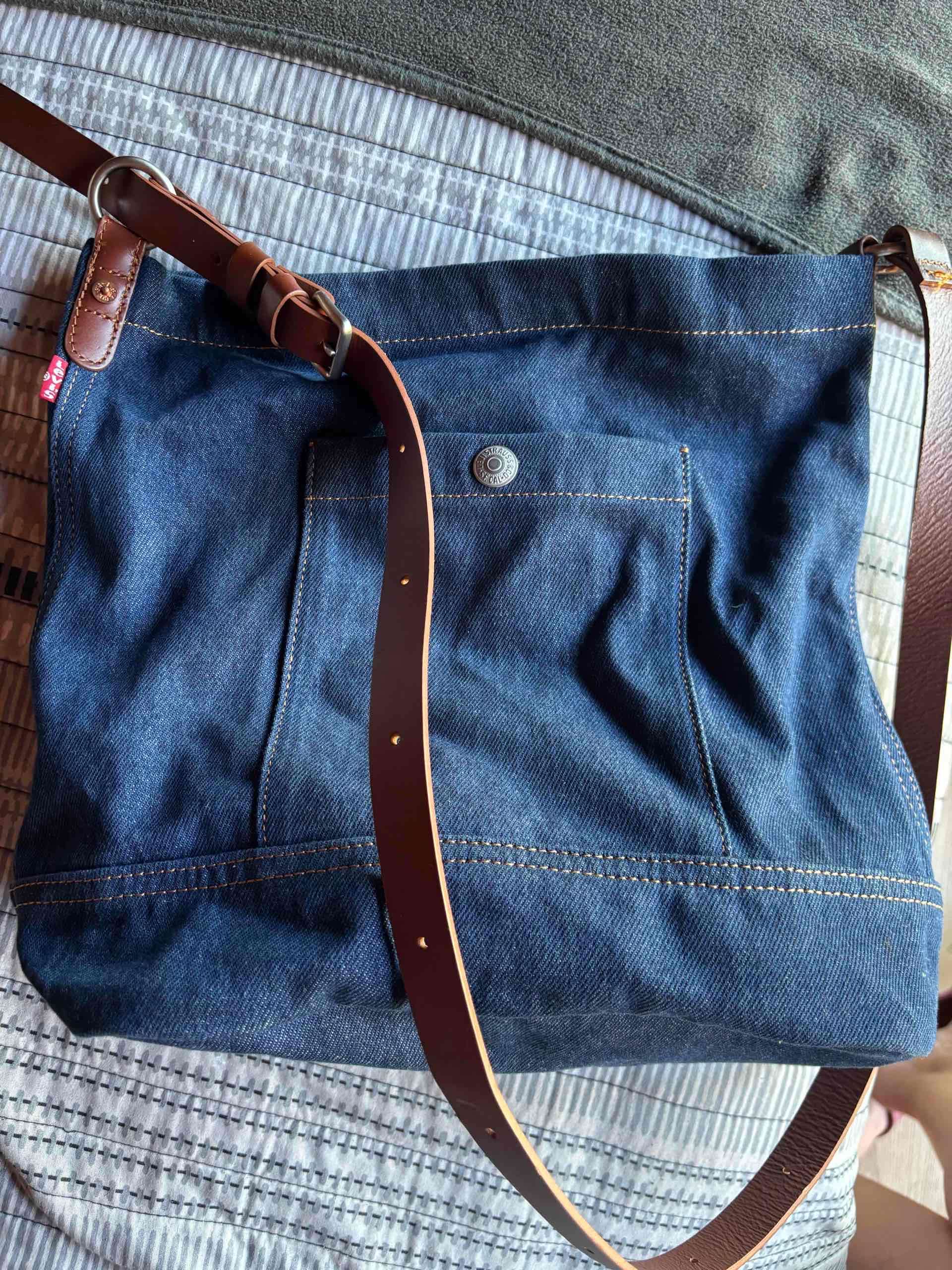 Bolso bandolera de tela azul jeans - miniatura 1