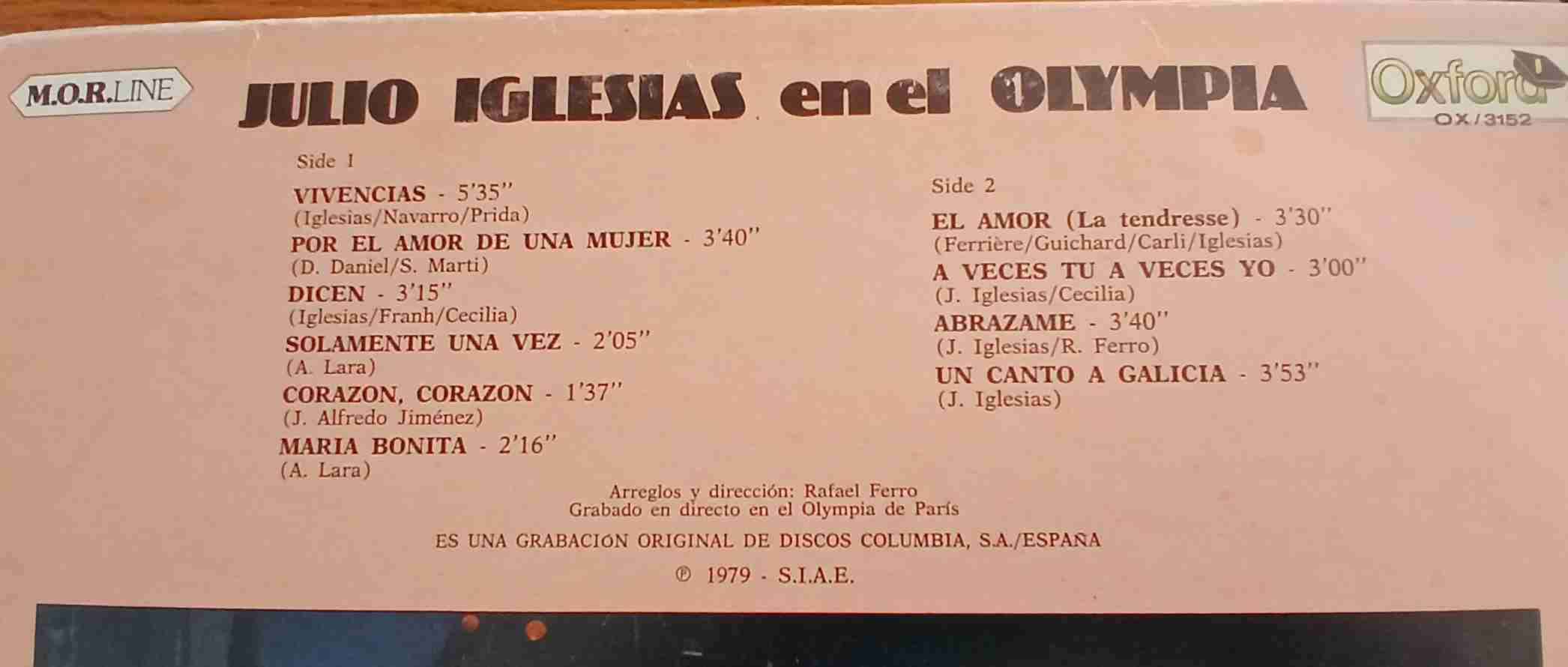 Vinilo Julio Iglesias Olympia 1° parte - miniatura 3