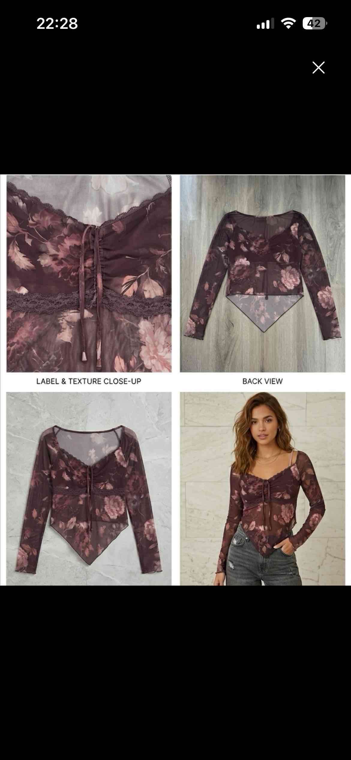 Blusa floral transparente manga larga - miniatura 2