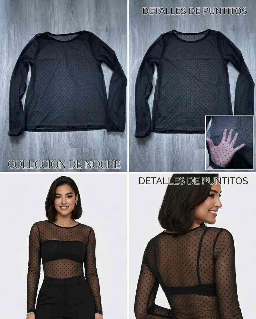 Top negro transparente con lunares - miniatura 4