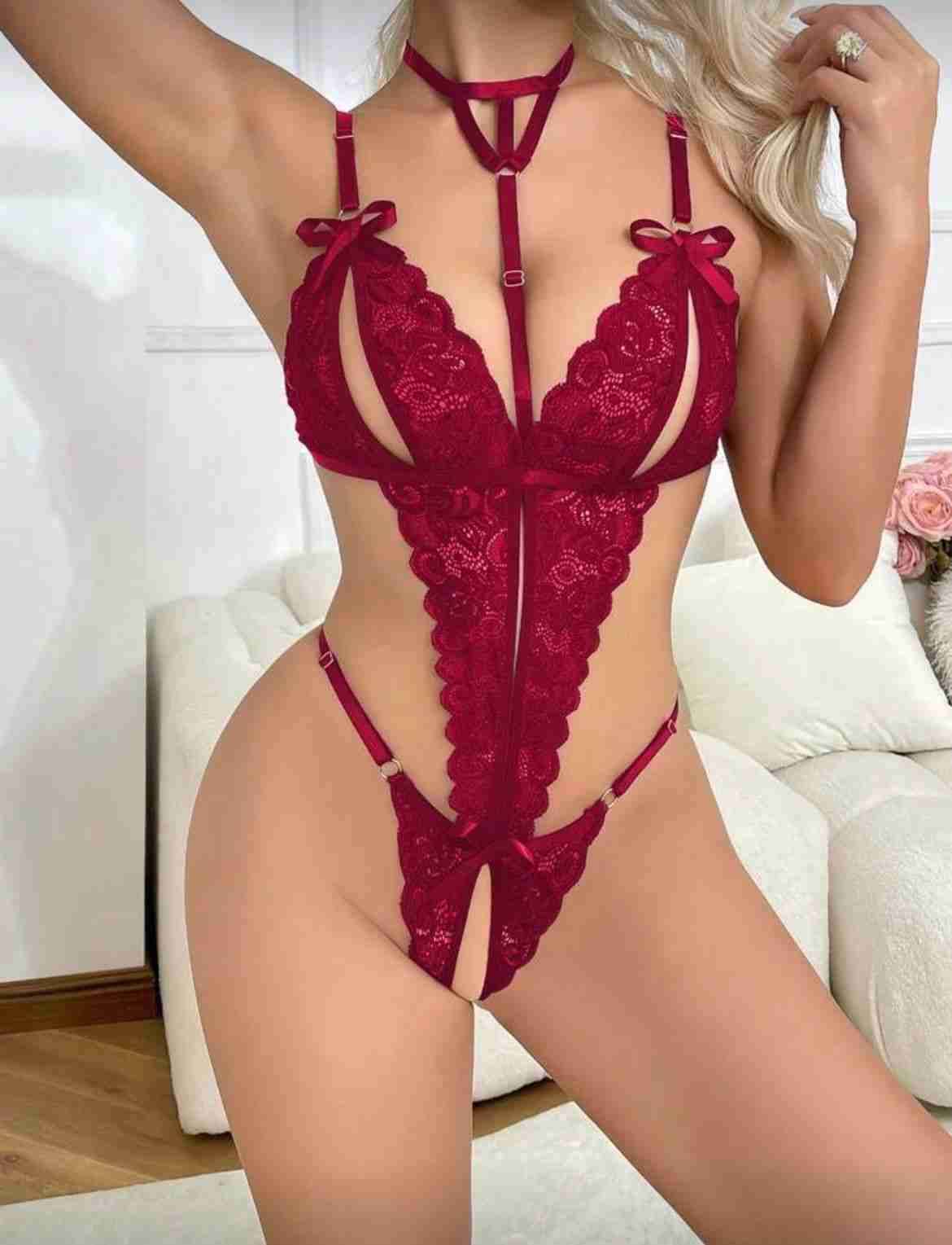 Bodysuit encaje burdeos sexy XL - miniatura 3