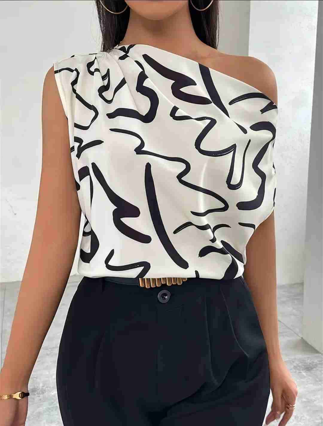 Blusa asimétrica blanco y negro XL - miniatura 4