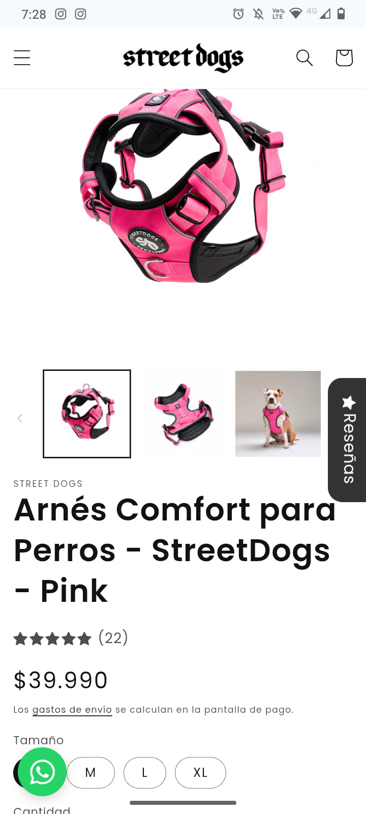Arnés rosa para perro Streetdogs - miniatura 4