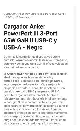Cargador Anker Usb C Charger 65w 3-puertos Rápido - miniatura 4