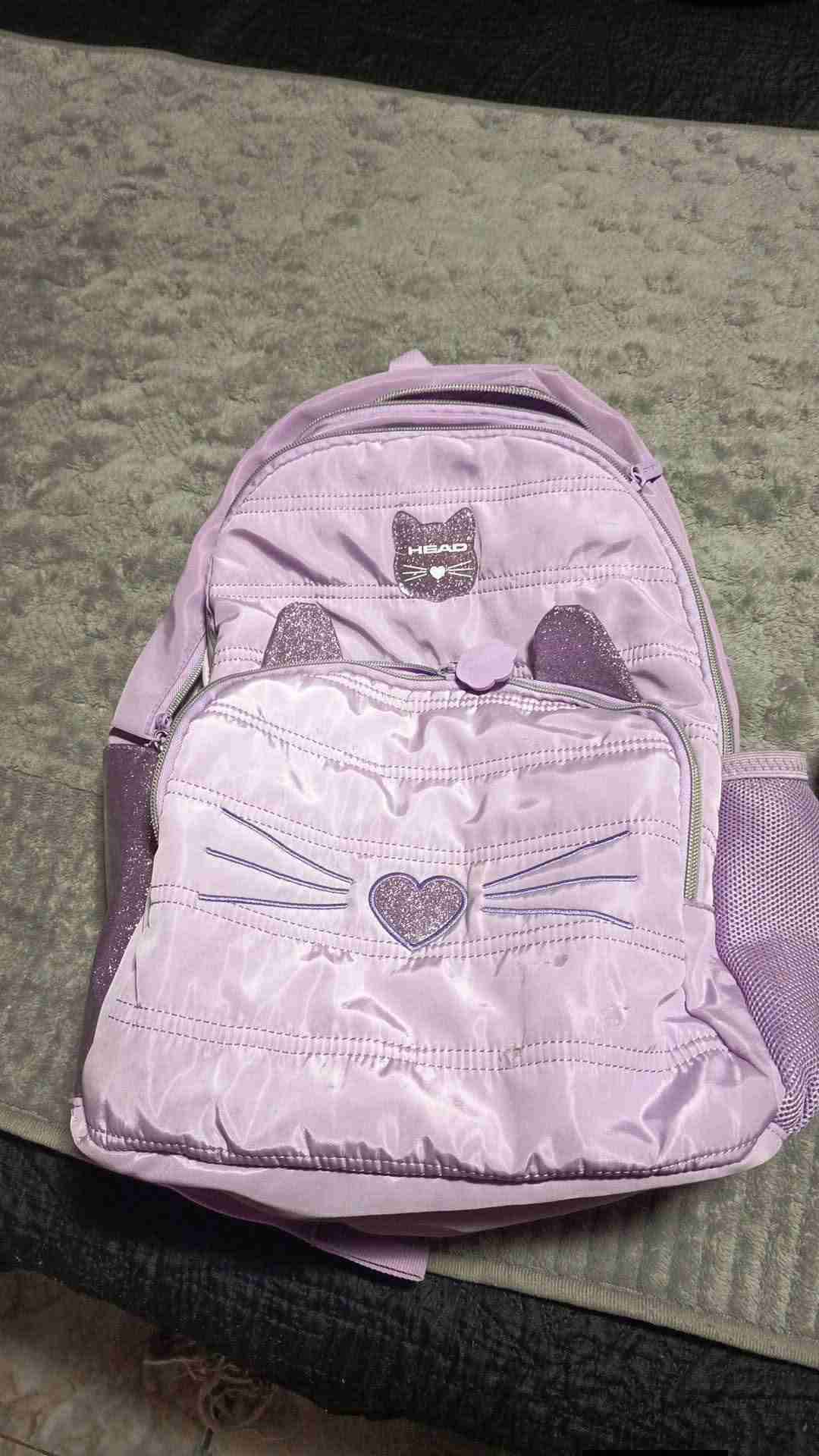 Mochila lila con diseño de gato - miniatura 1