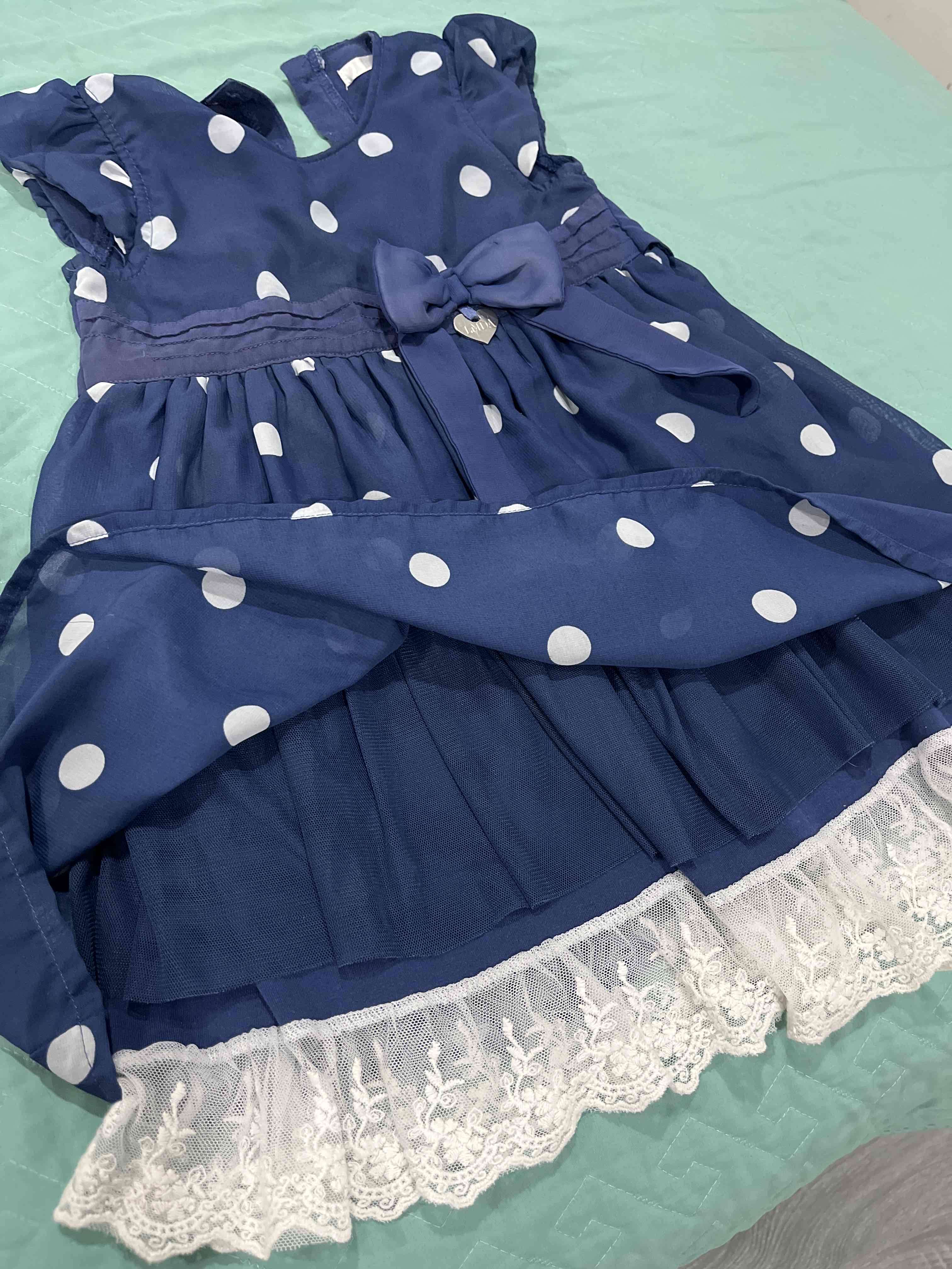 Vestido azul con lunares para niña - miniatura 3