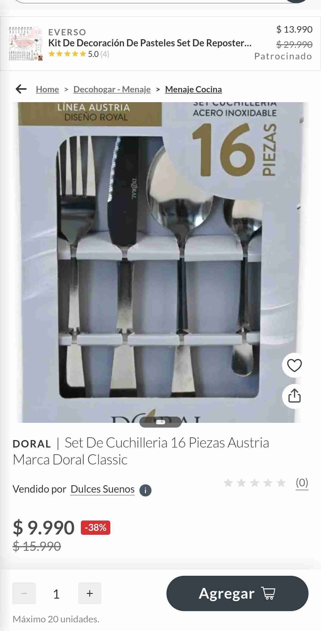 Set Cuchillería acero inoxidable 16 Piezas Doral - miniatura 1