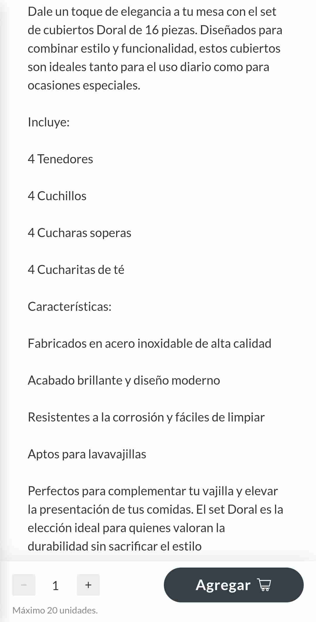 Set Cuchillería acero inoxidable 16 Piezas Doral - miniatura 2