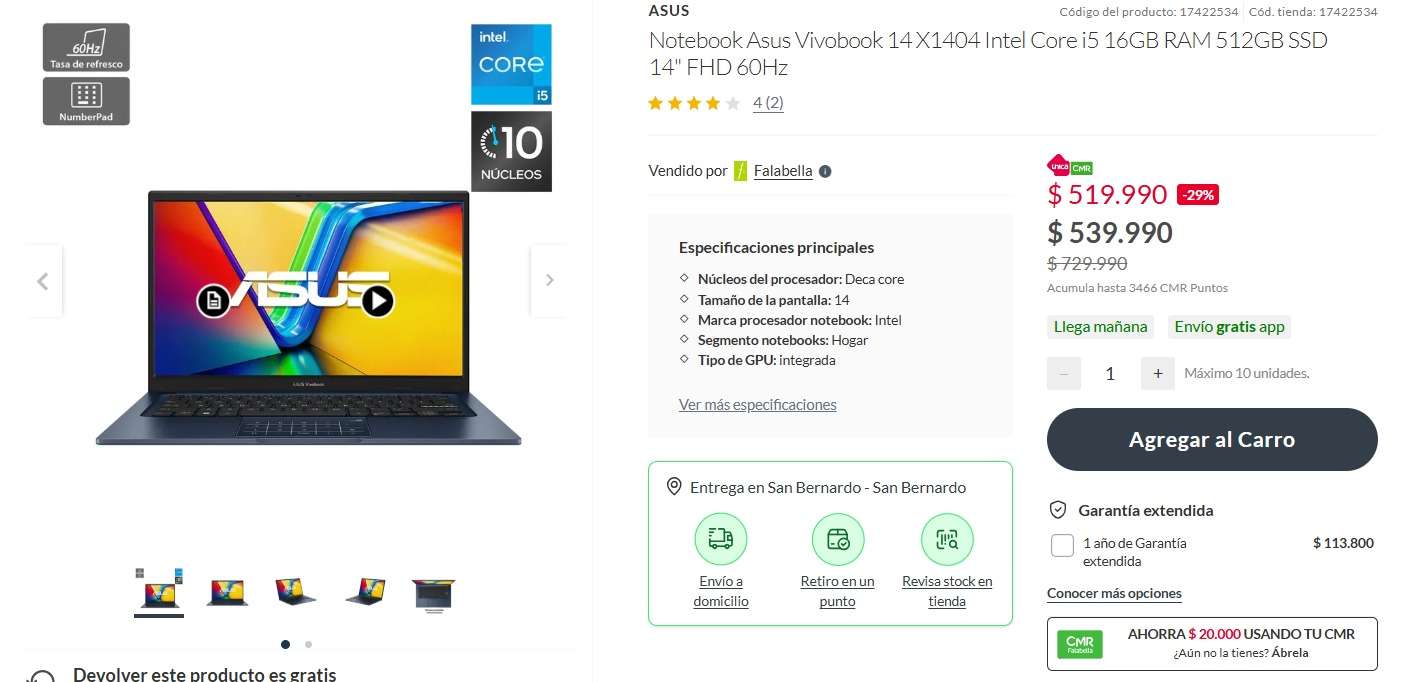 Notebook Asus Vivobook 14 X1404 Intel Cor - miniatura 5