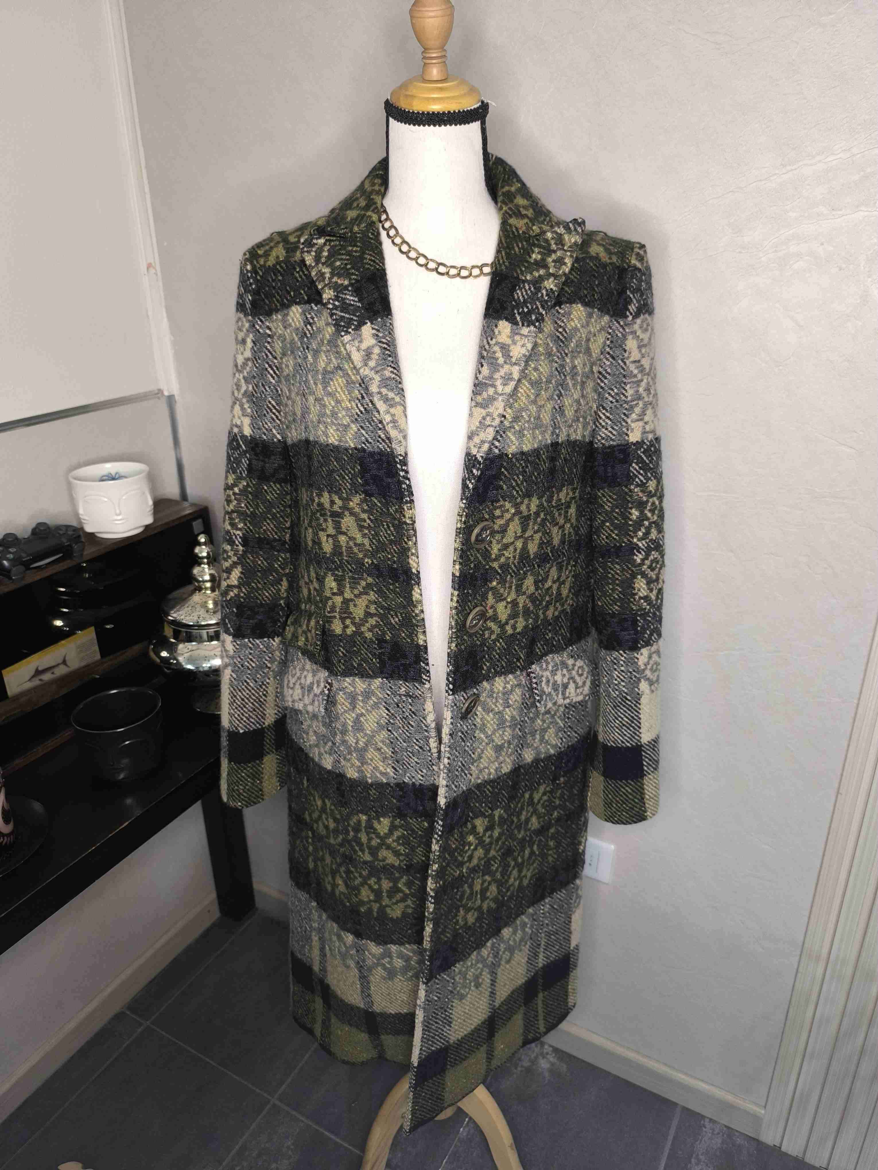 Abrigo largo de cuadros estampado - miniatura 1