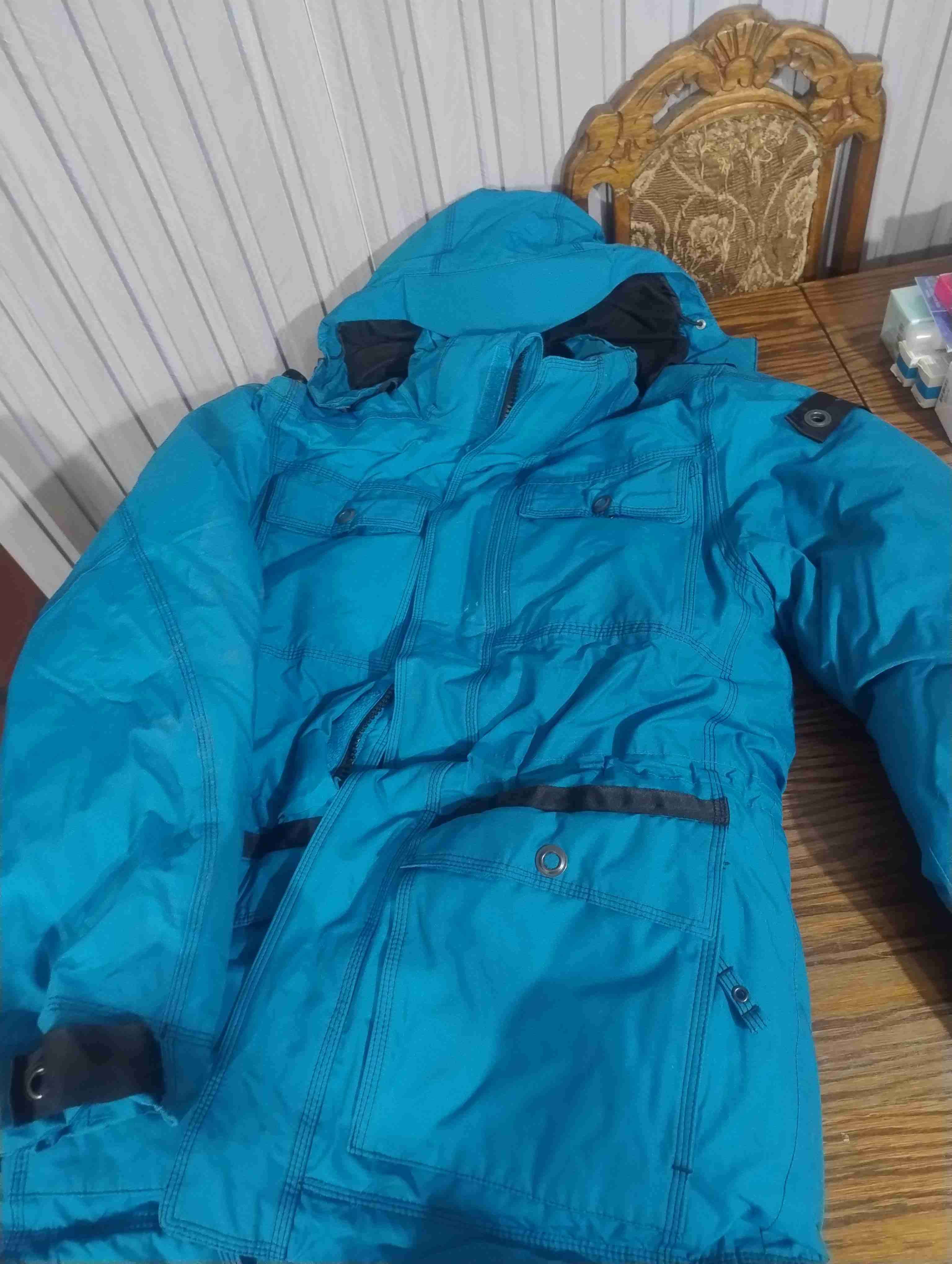Parka azul con capucha, full impermeable - miniatura 2