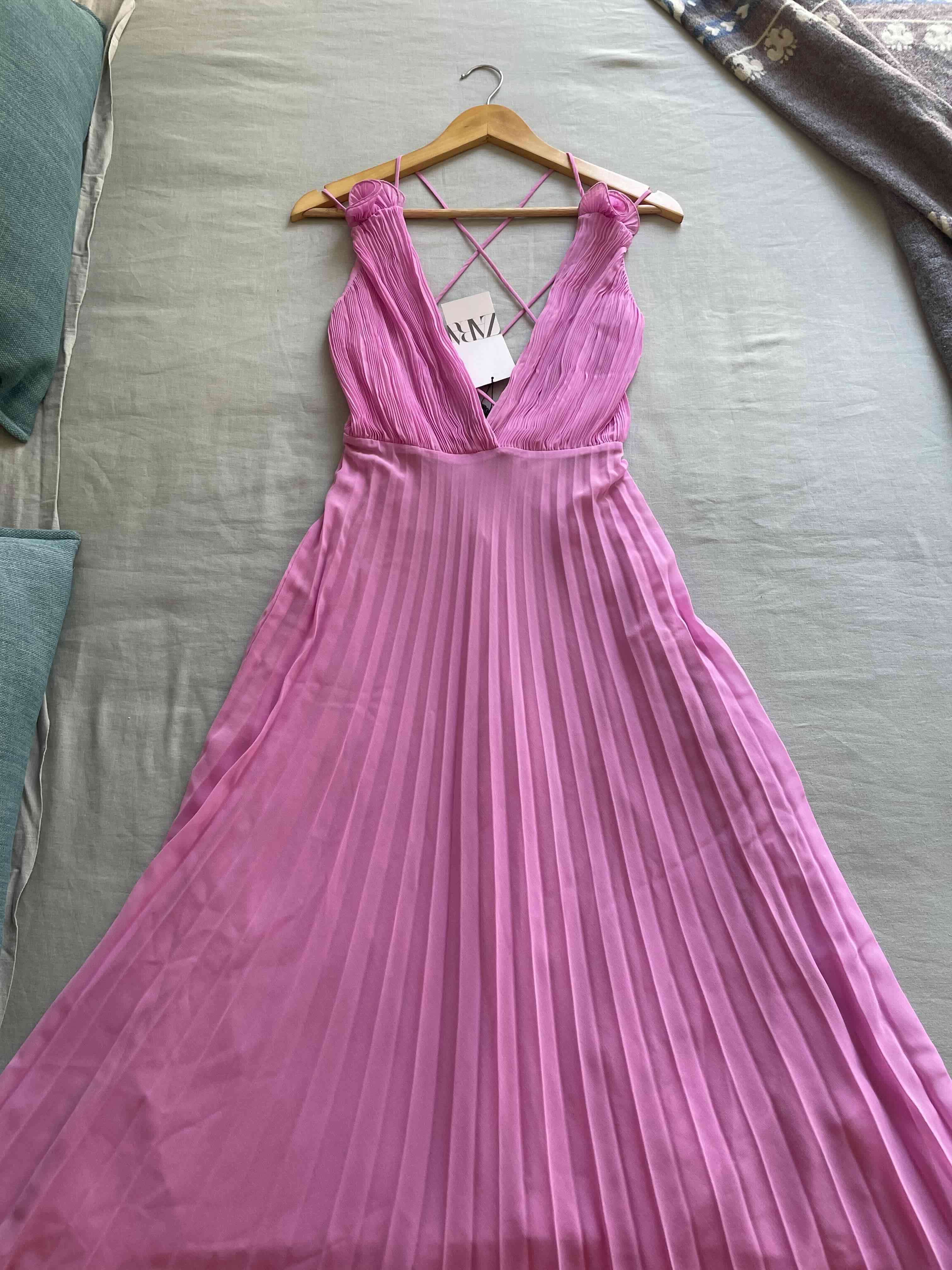 Vestido largo rosa nuevo Zara XS - miniatura 2