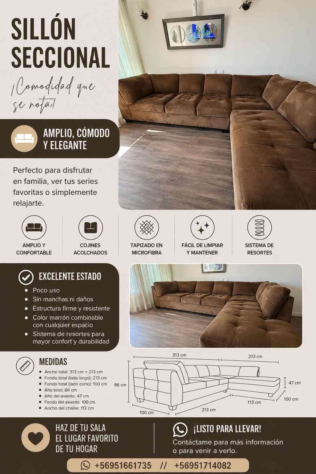 Sillón seccional marrón elegante - miniatura 1