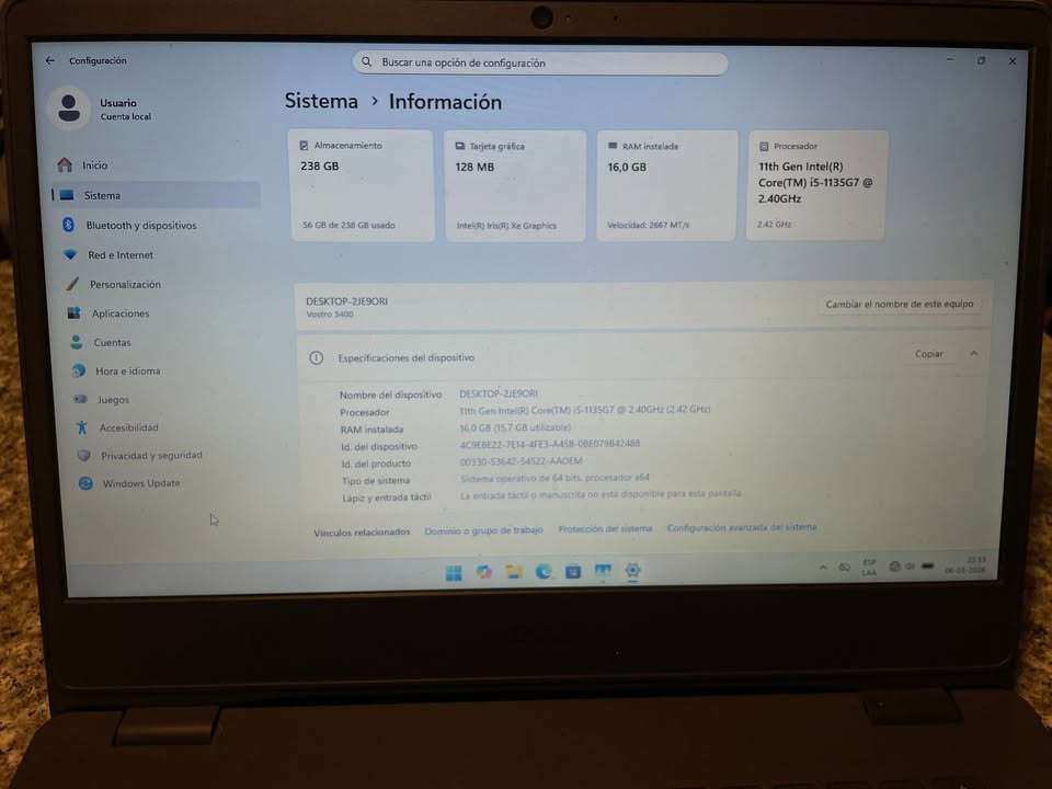 Notebook Dell Vostro 3400 – i5 11th Gen – 16GB RAM - miniatura 6