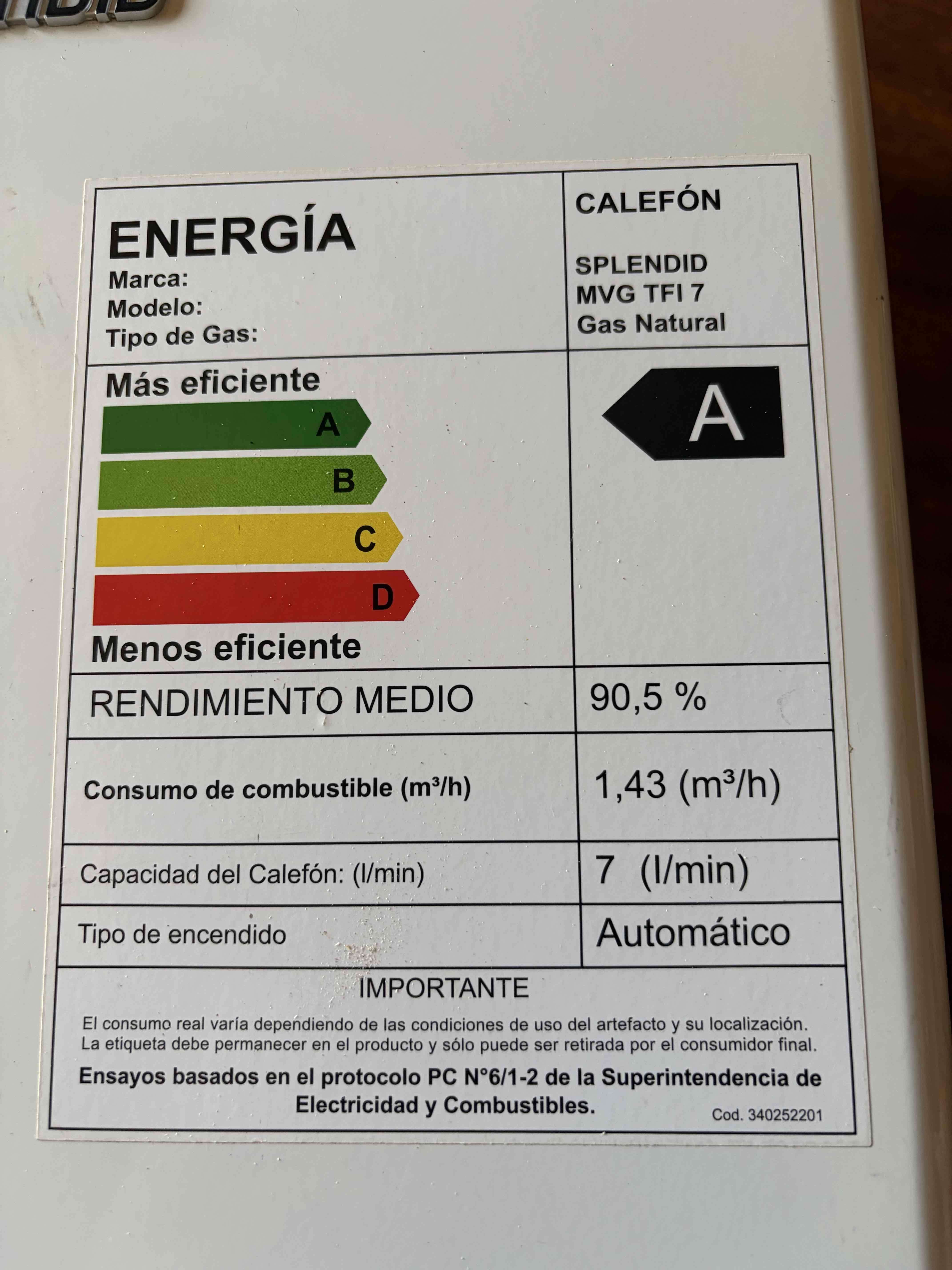 Calefón a gas Splendid 7 litros - miniatura 3