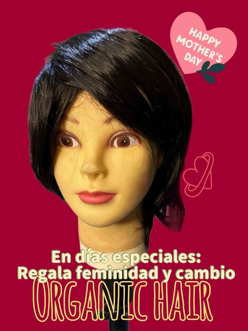 Peluca de cabello orgánico negro