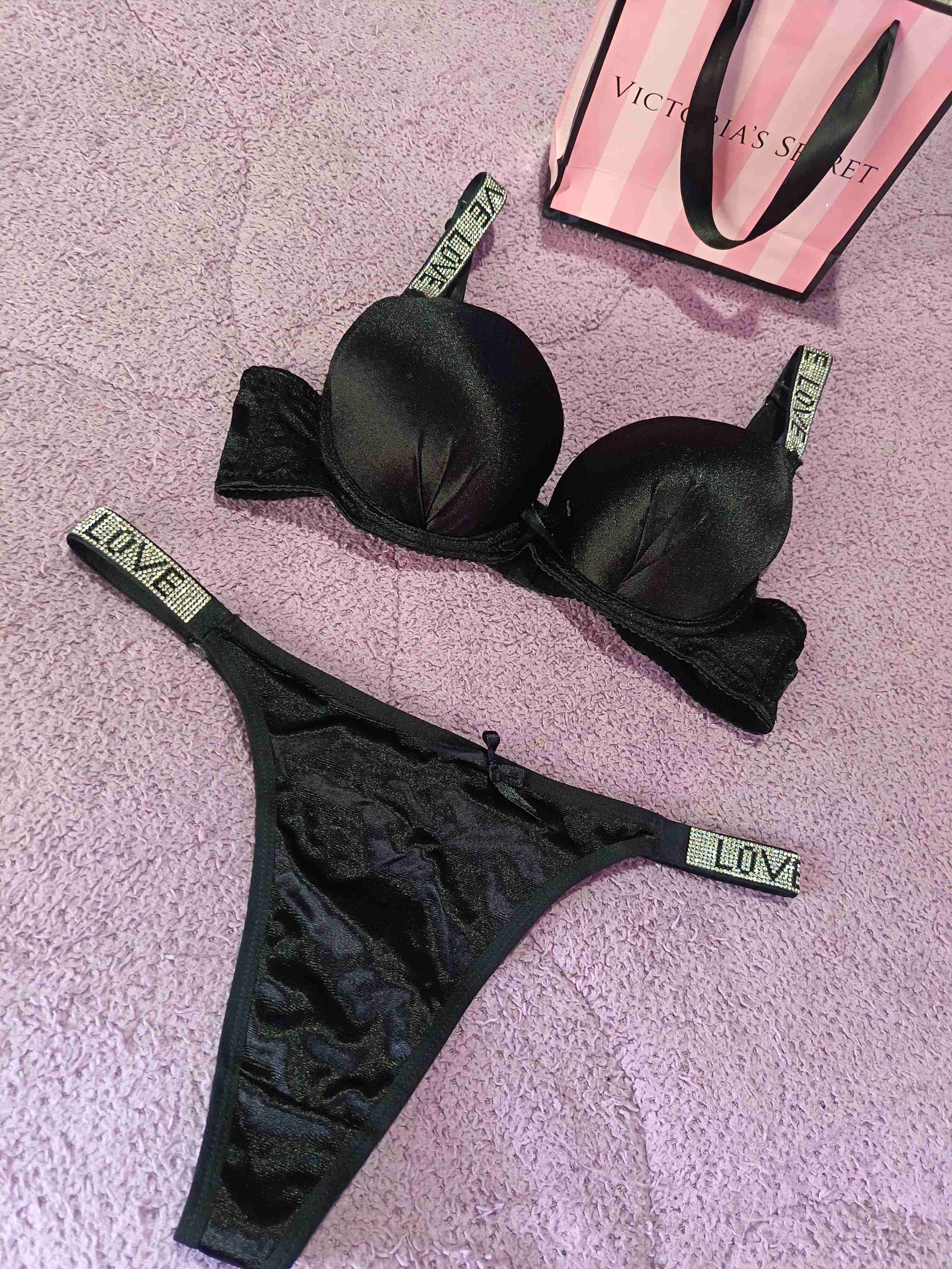 Conjunto lencería negro con brillantes XL - miniatura 1