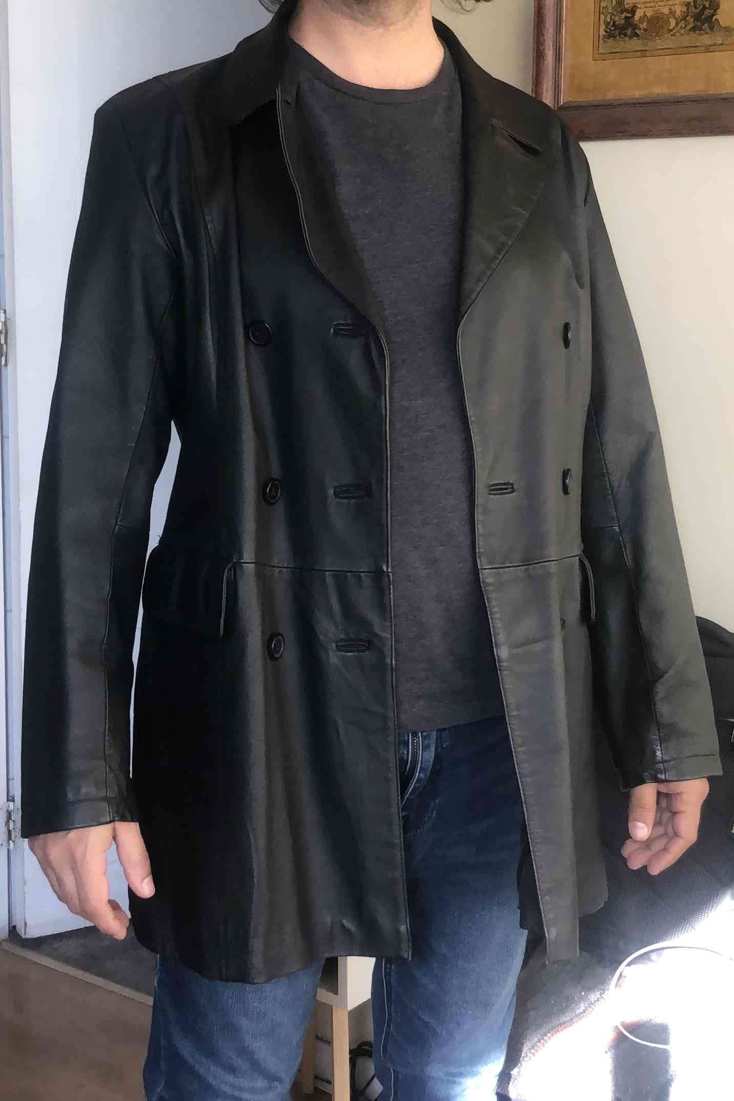 Chaquetón de cuero negro - miniatura 6