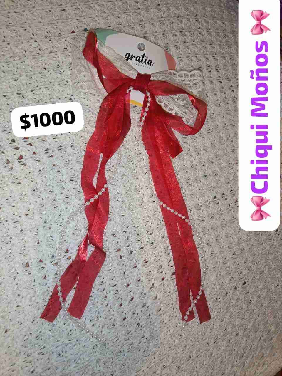 Moño de encaje con lazo rosa - miniatura 2