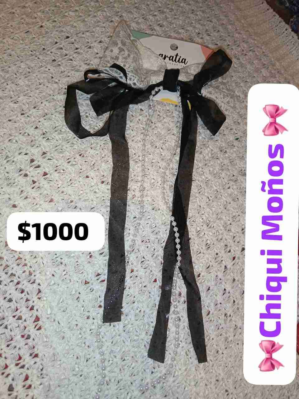 Moño de encaje con lazo rosa - miniatura 3