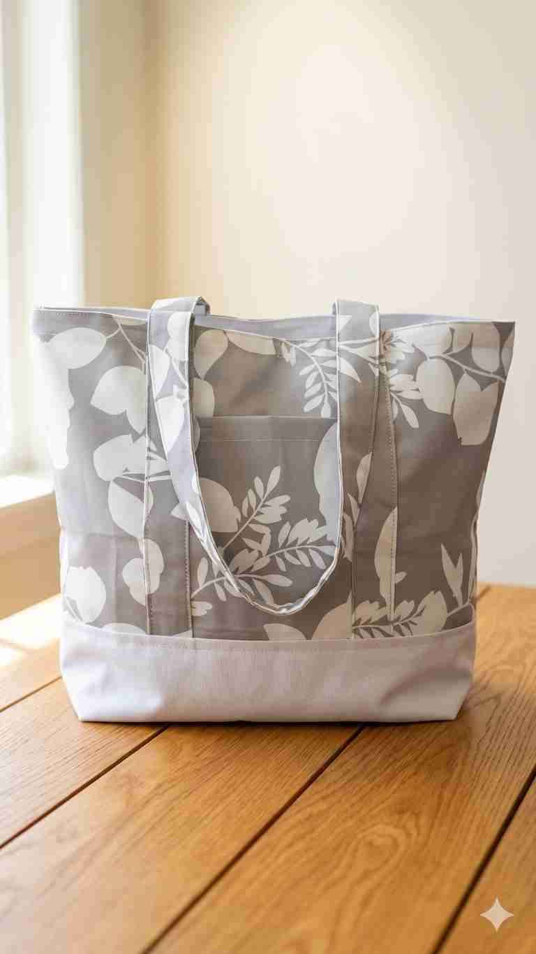 Bolso tote floral gris y blanco