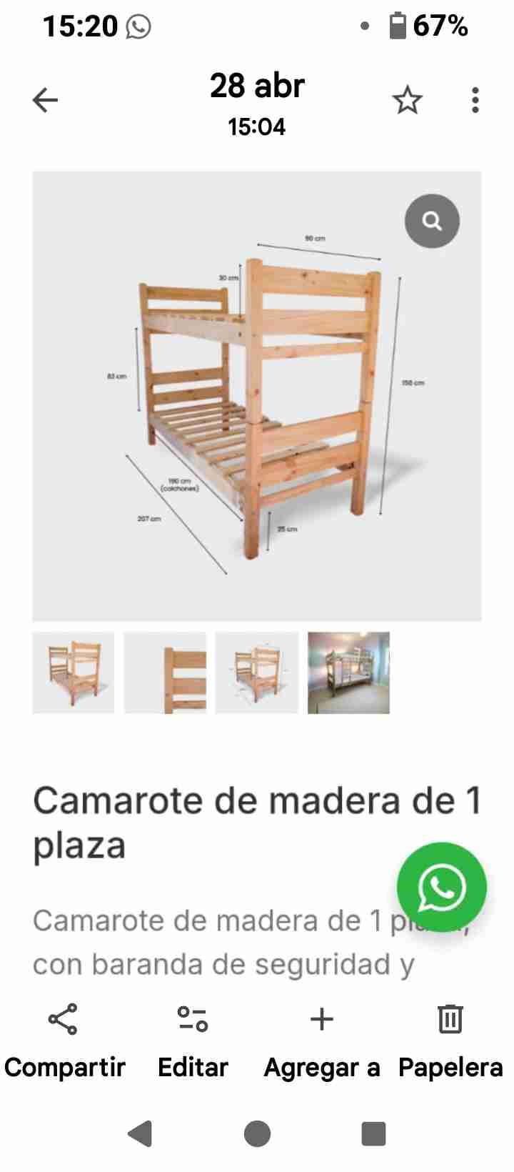Camarote de madera 1 plaza - miniatura 2