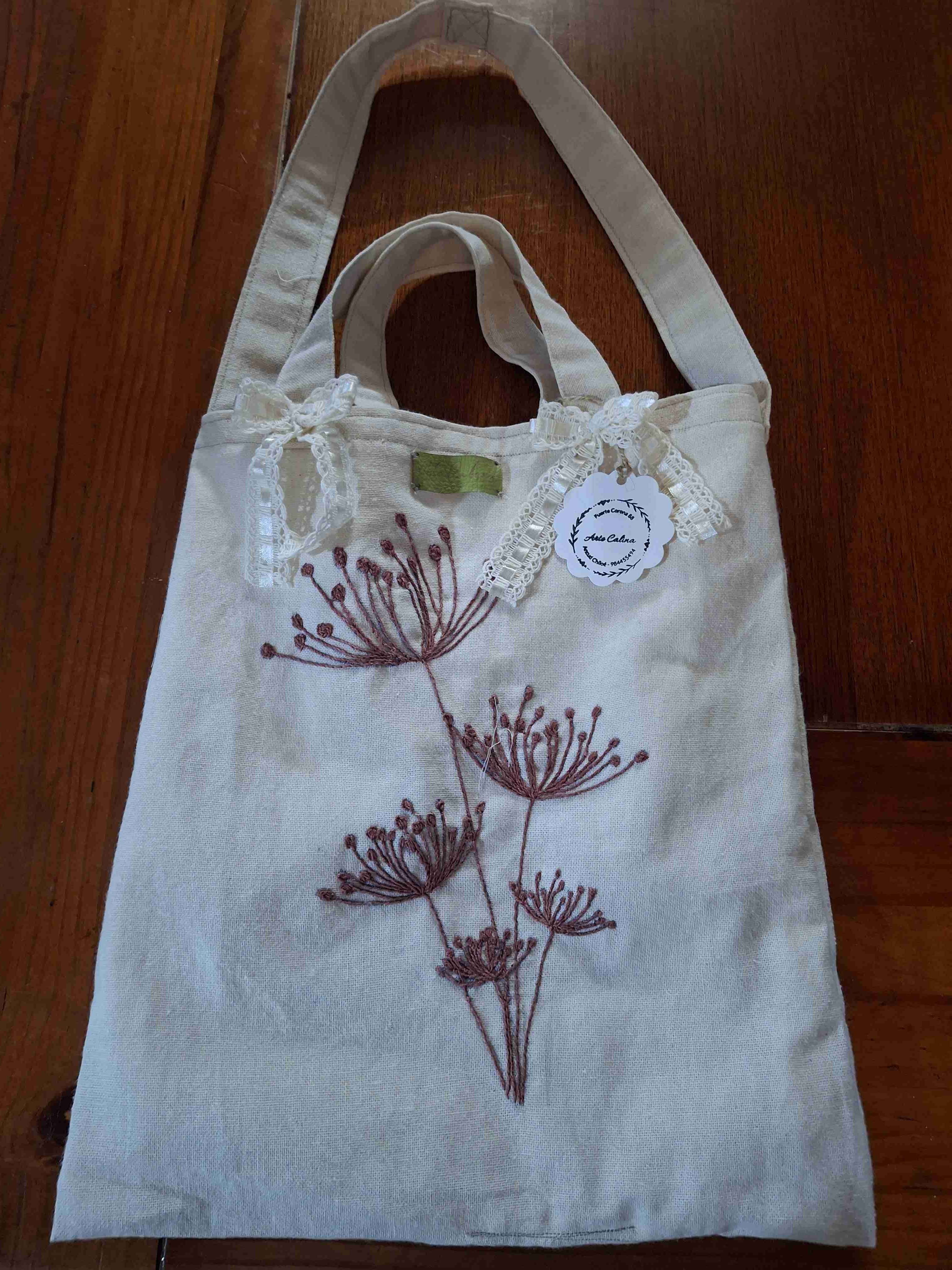 Bolso de tela bordado floral - miniatura 1