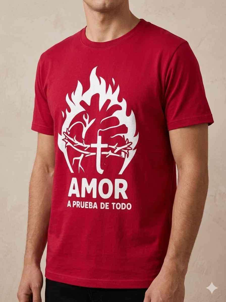 Polera roja con mensaje gráfico