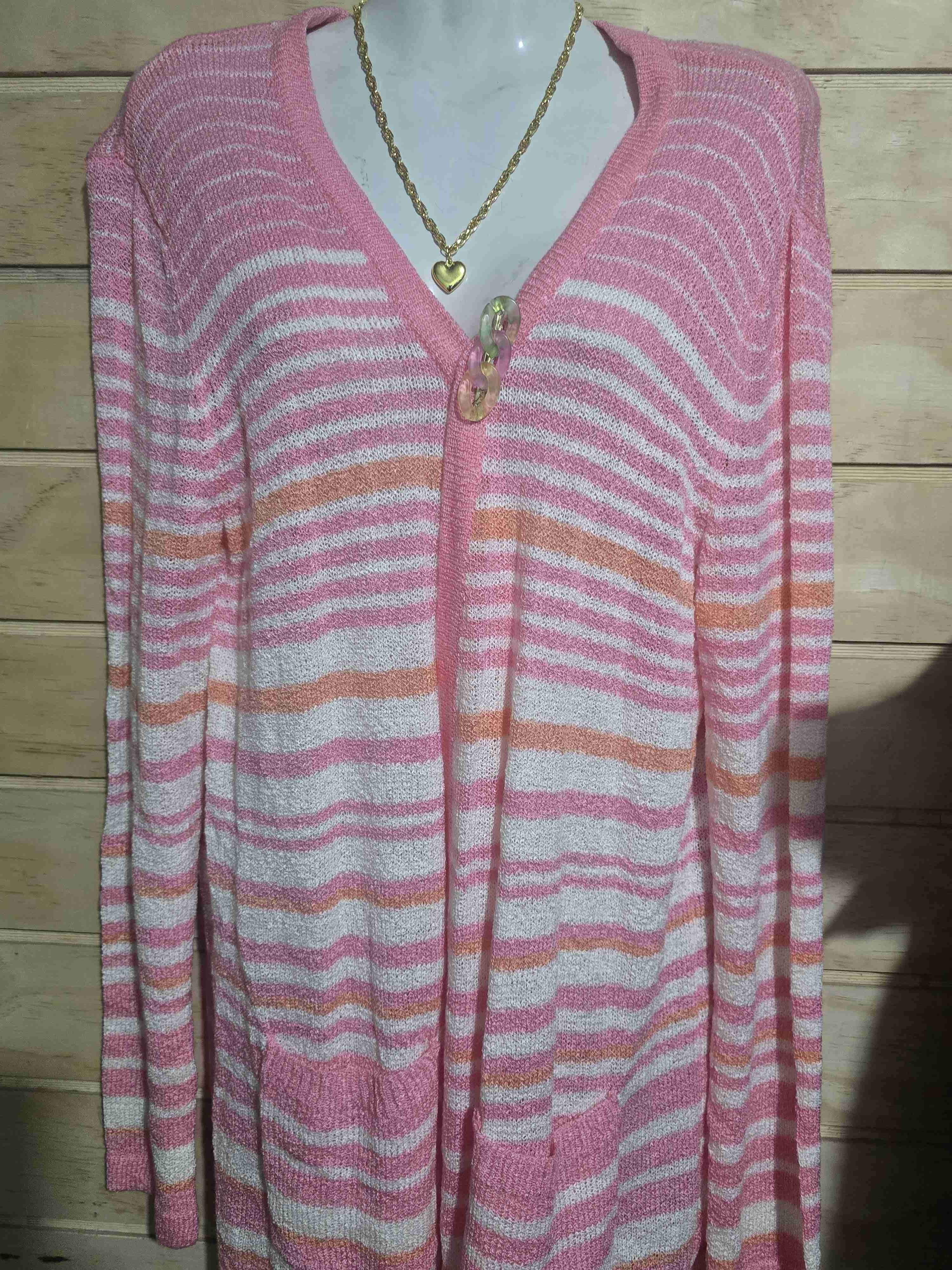 Cárdigan largo a rayas rosas - miniatura 1