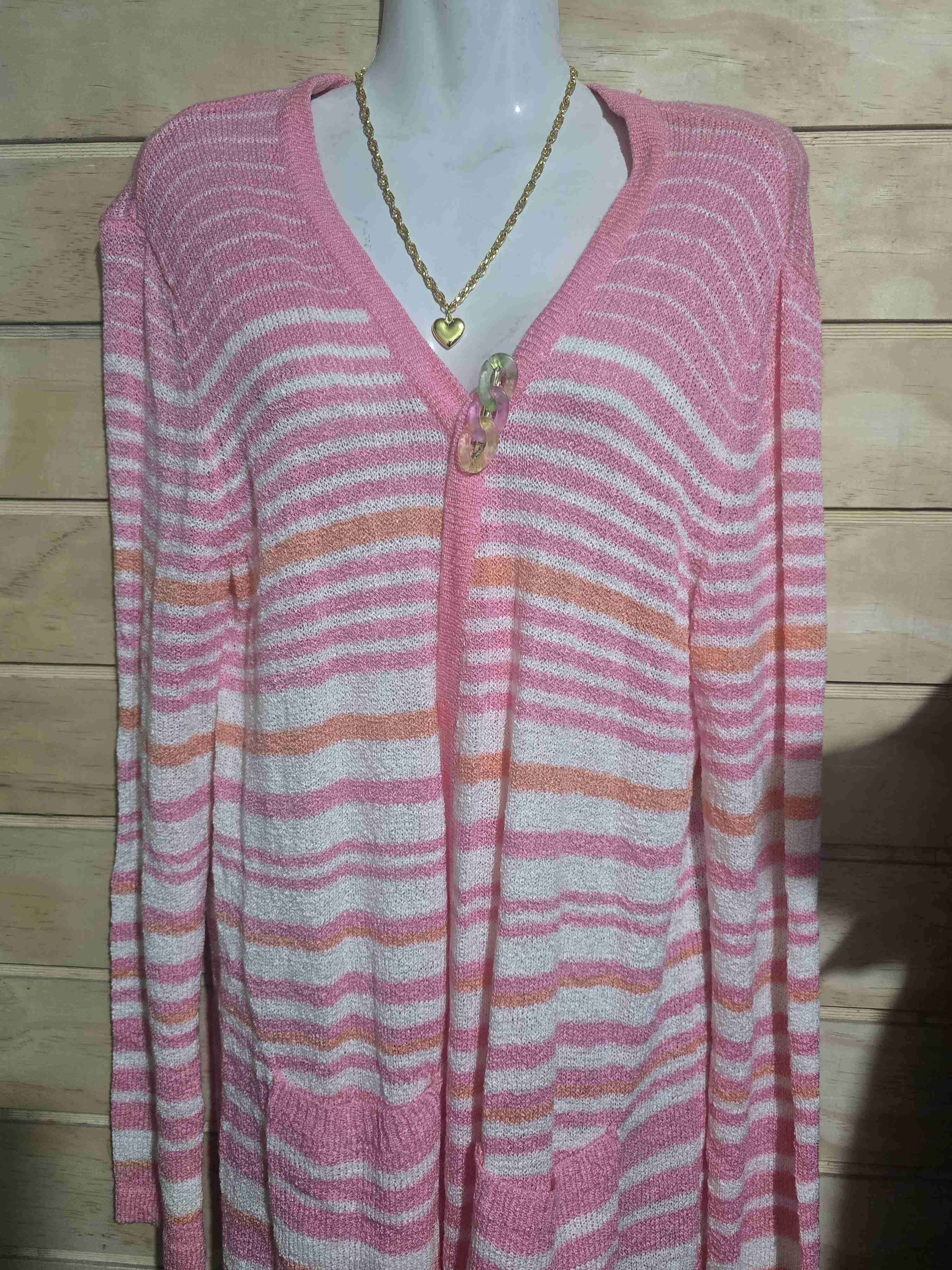 Cárdigan largo a rayas rosas - miniatura 2