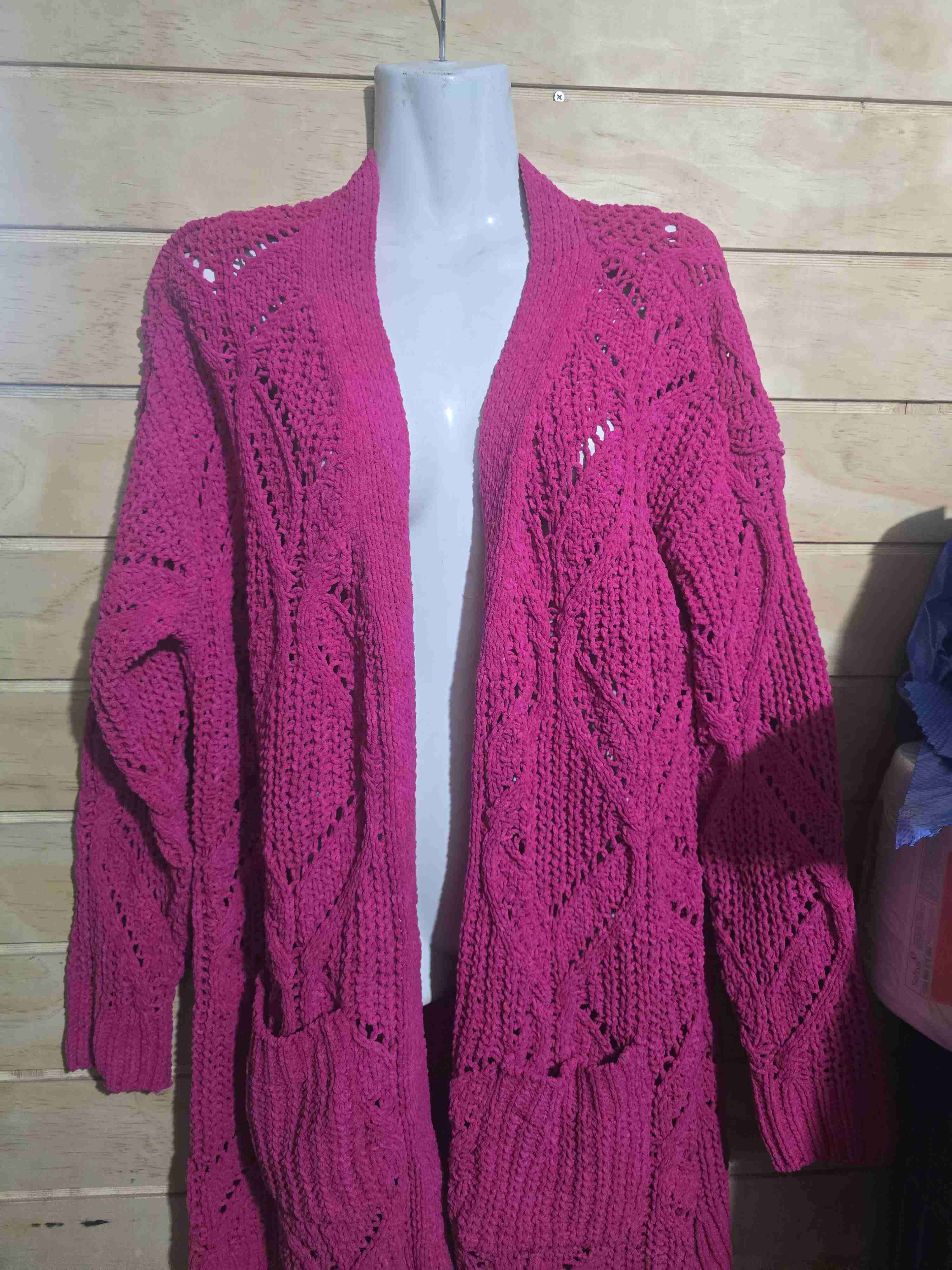 Cardigan tejido fucsia - miniatura 2