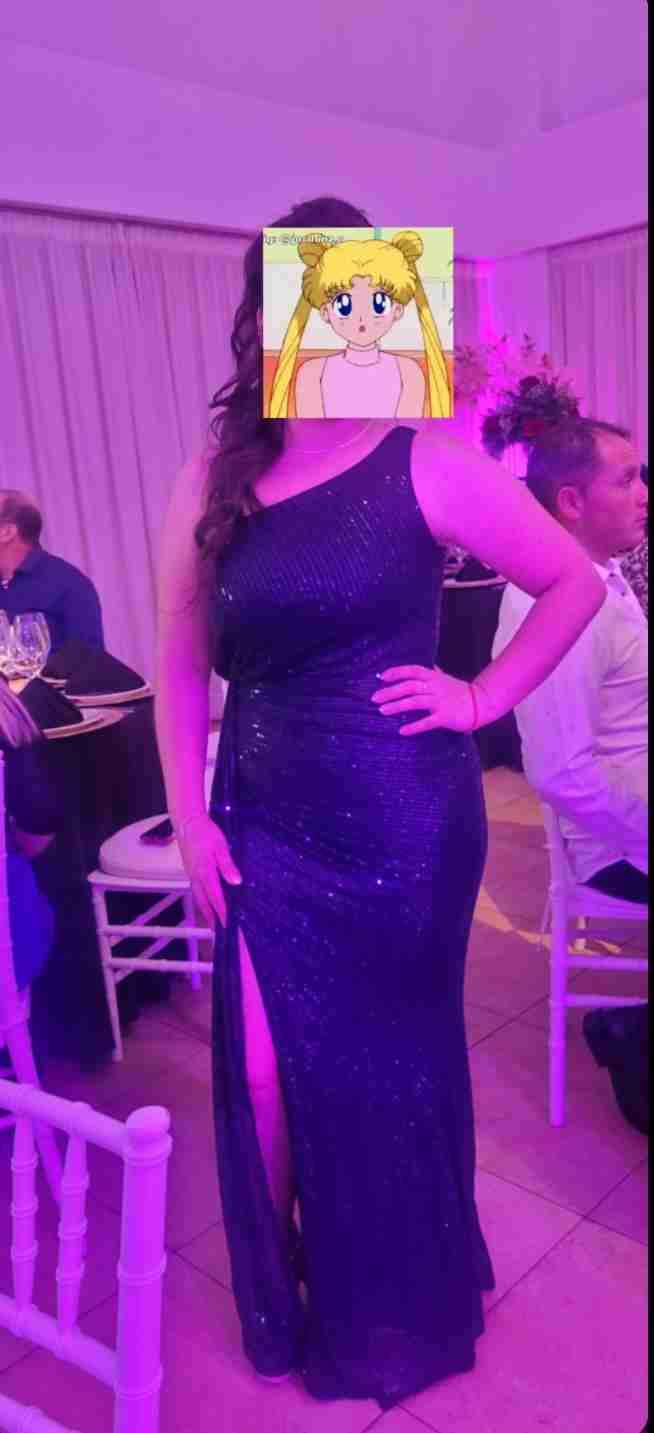 Vestido elegante azul con brillo - miniatura 3