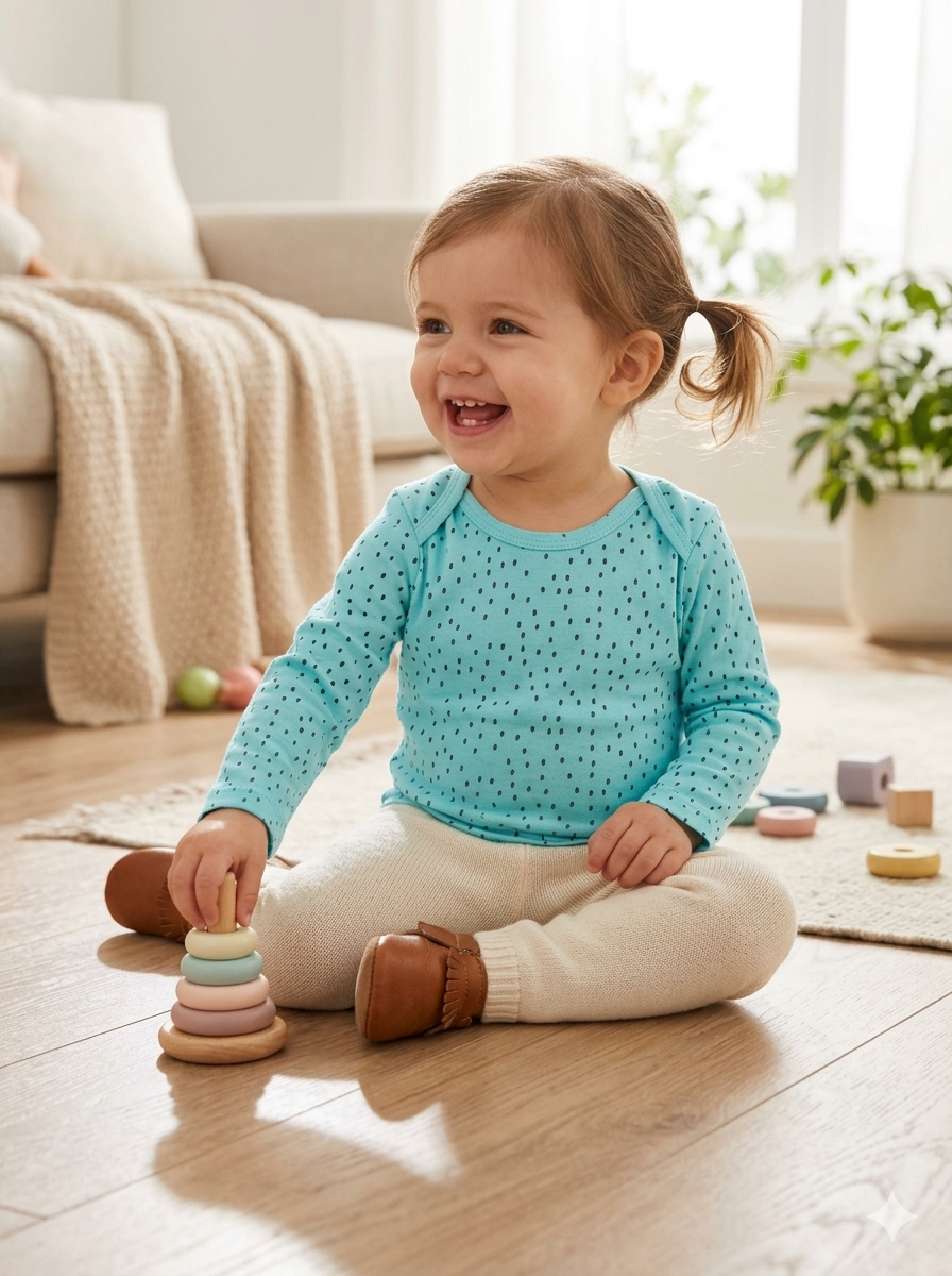 Polera manga larga celeste con puntos - miniatura 3