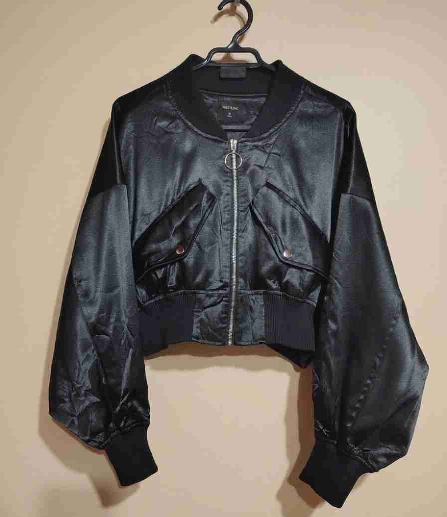 Chaqueta bomber negra satinada - miniatura 1