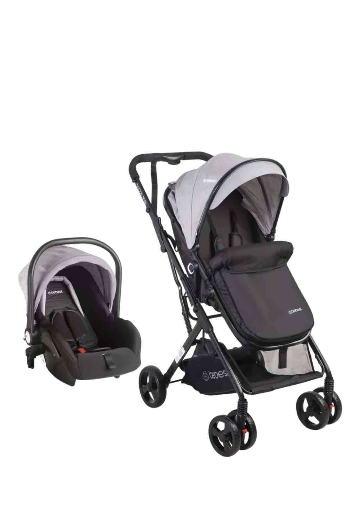 Coche de bebé gris y negro - miniatura 1