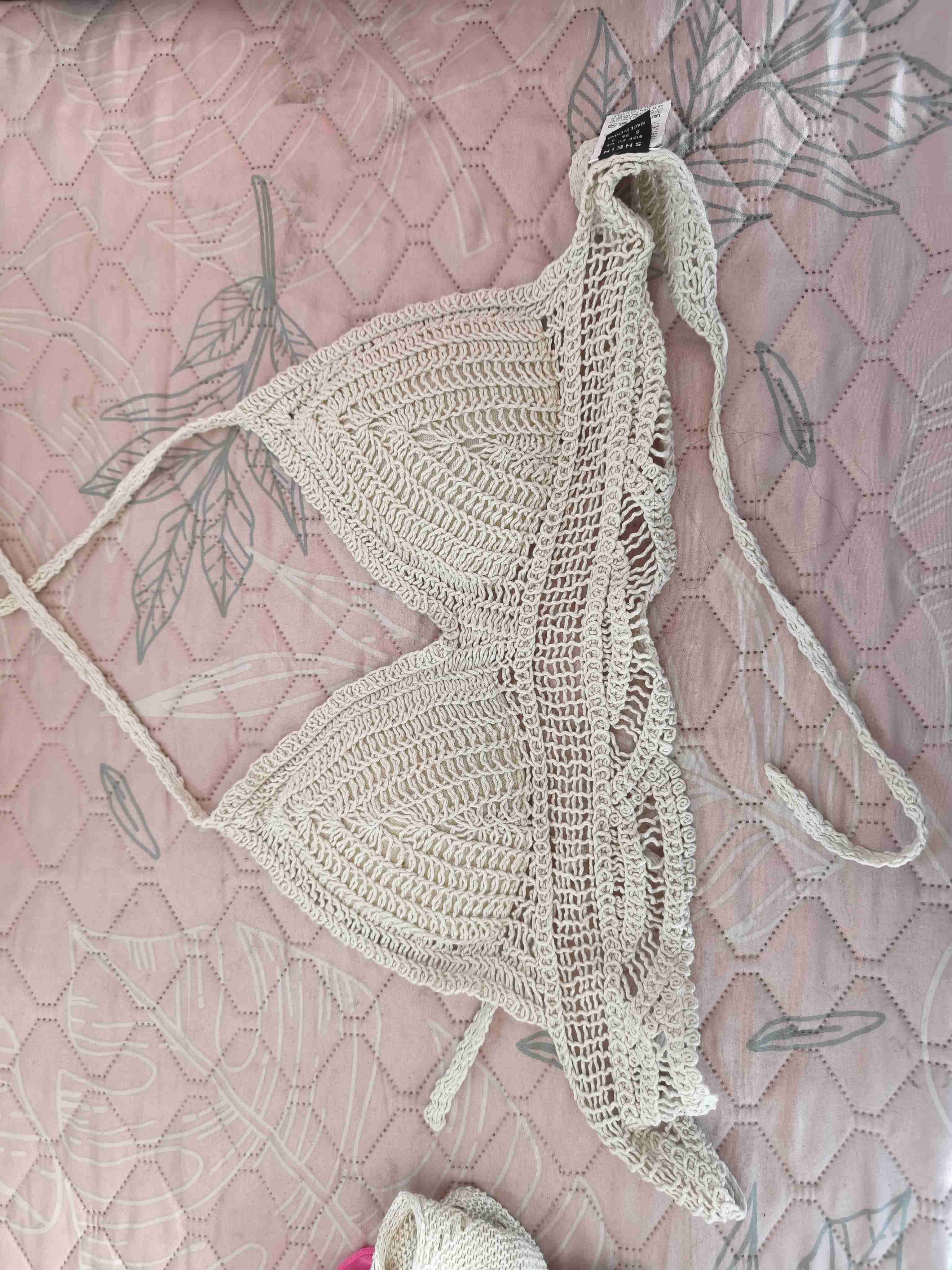 Top bikini tejido crochet beige - miniatura 1
