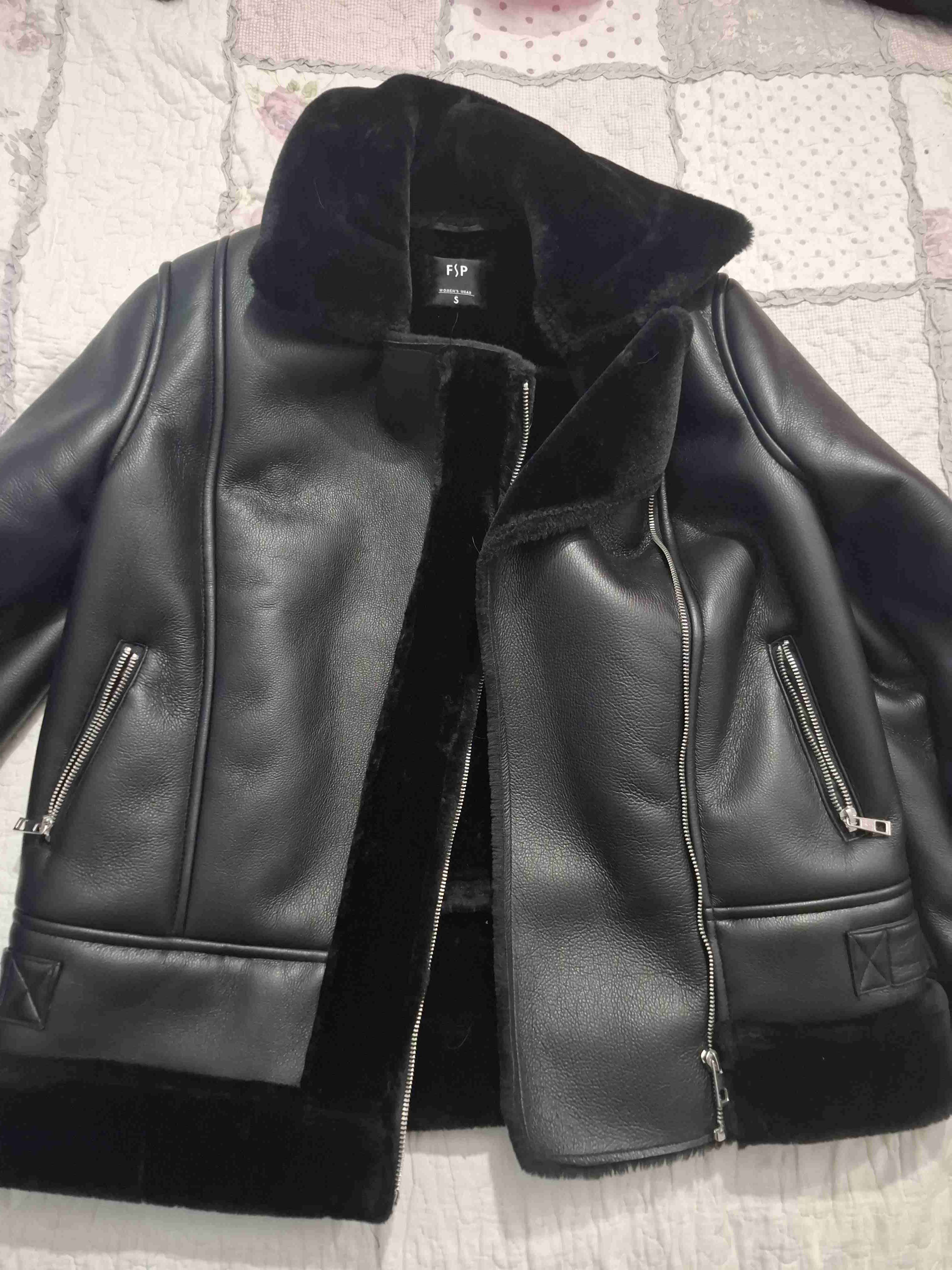 Chaqueta aviadora de cuero negra con forro - miniatura 1