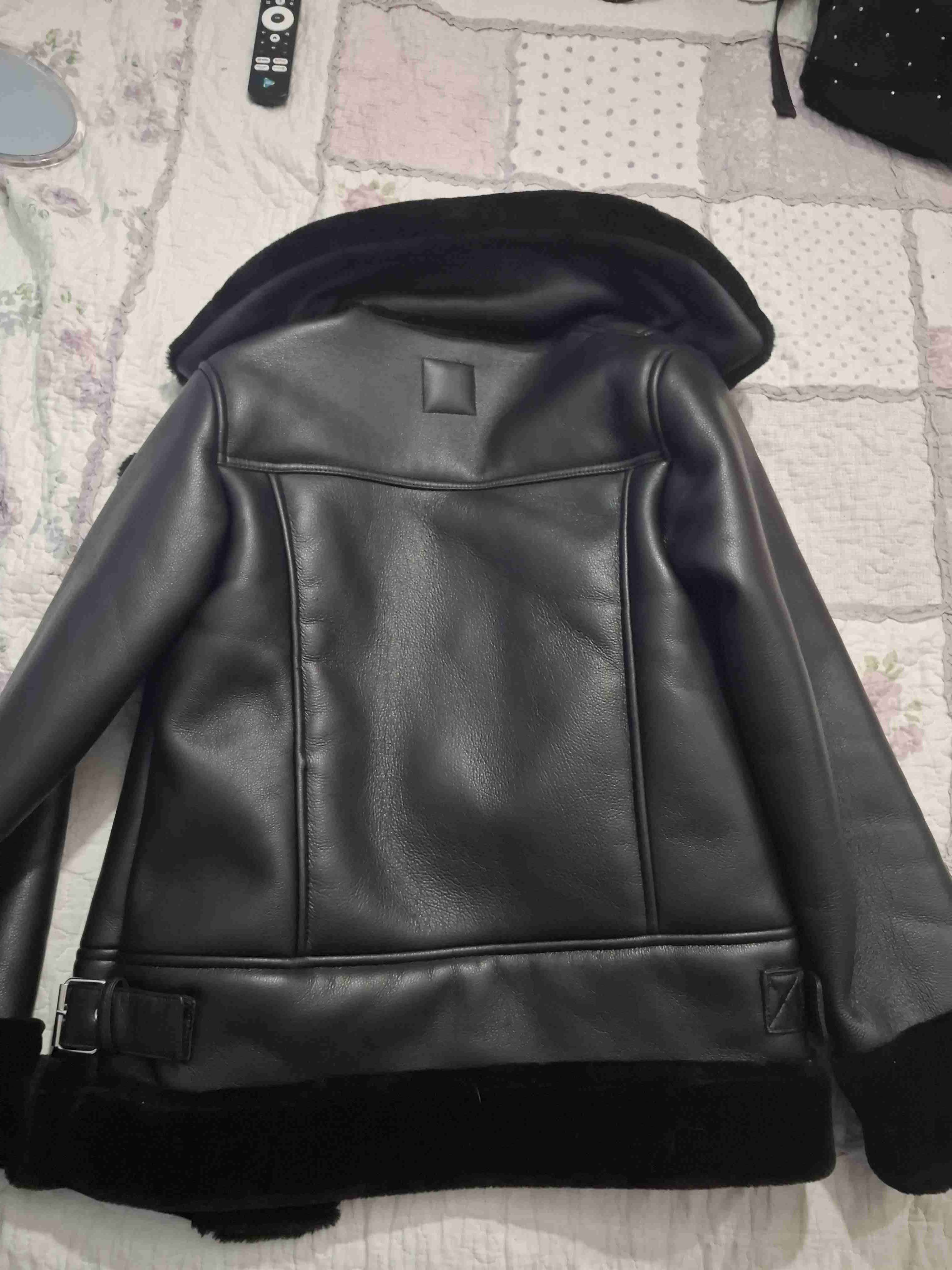 Chaqueta aviadora de cuero negra con forro - miniatura 2