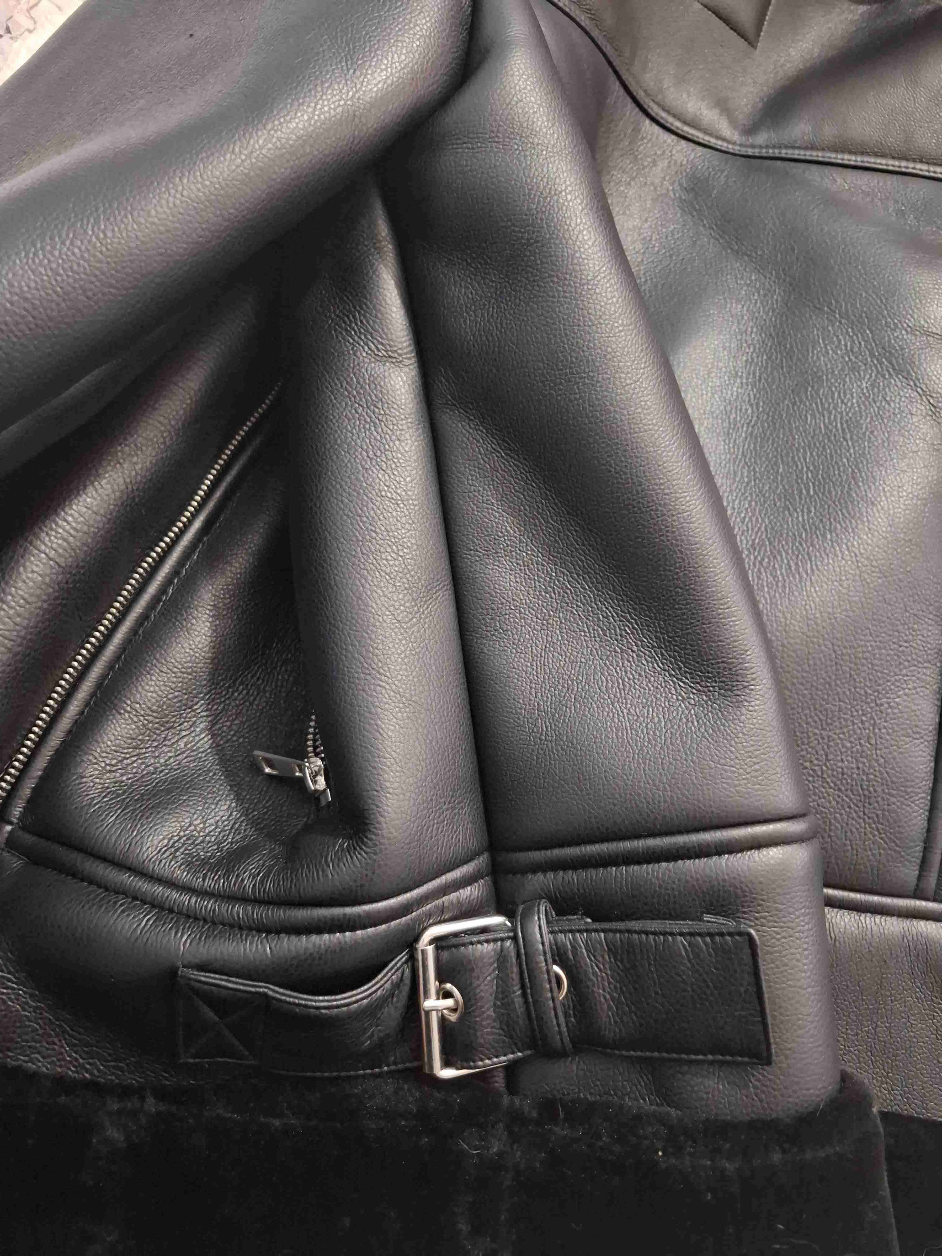 Chaqueta aviadora de cuero negra con forro - miniatura 3