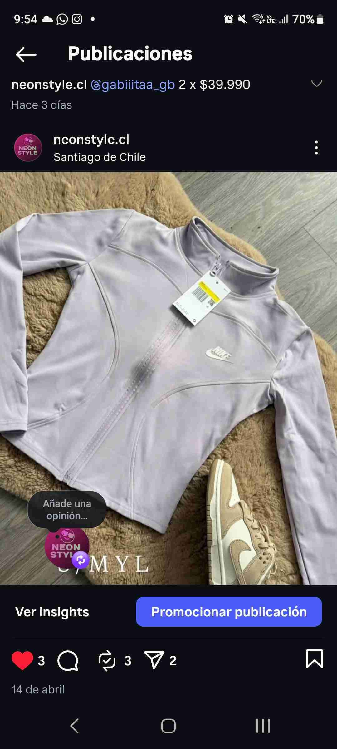 Chaqueta deportiva lavanda Nike