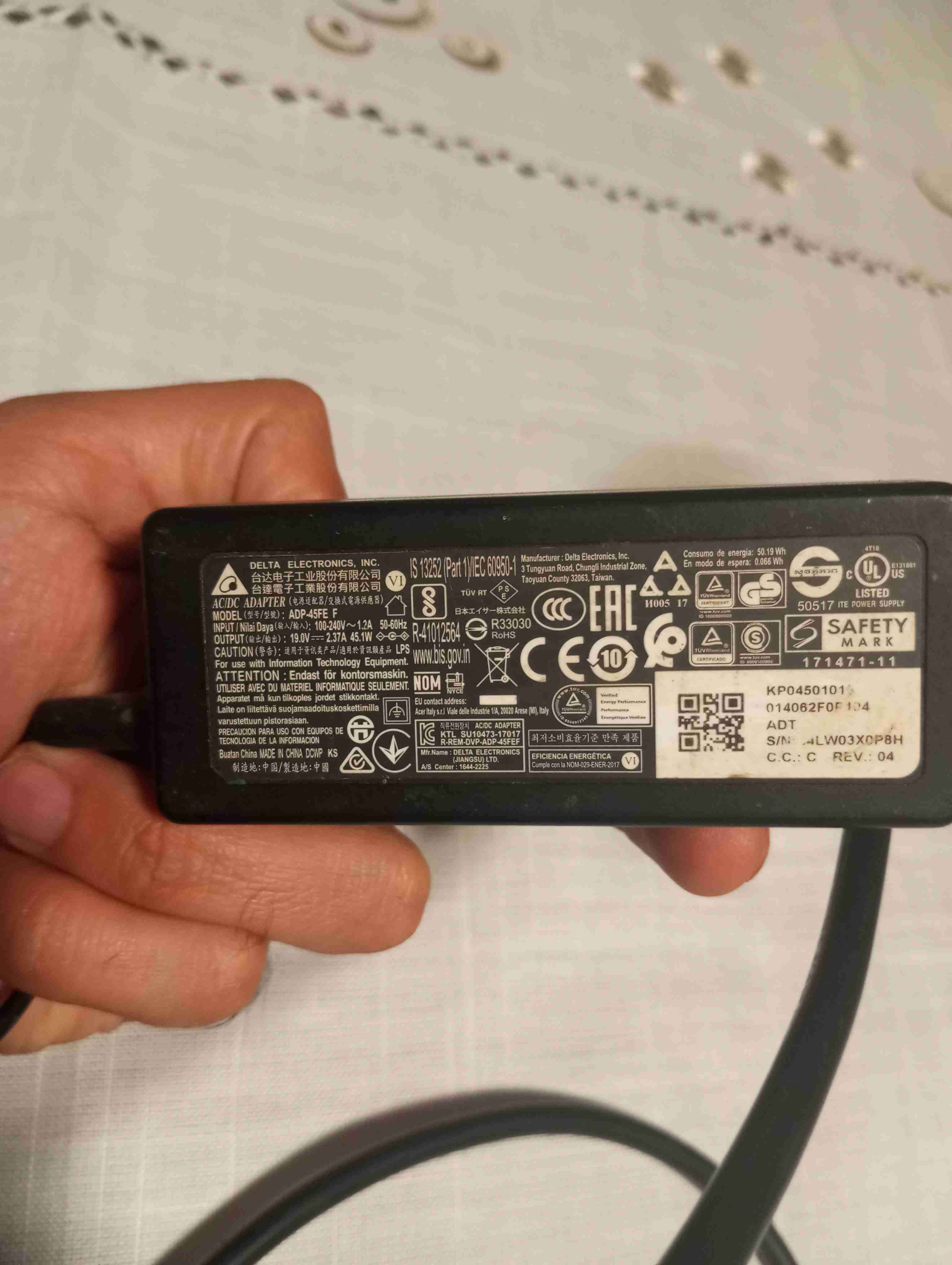 Cargador Original Acer 45W | 19V - 2.37A (Punta Fi - miniatura 1