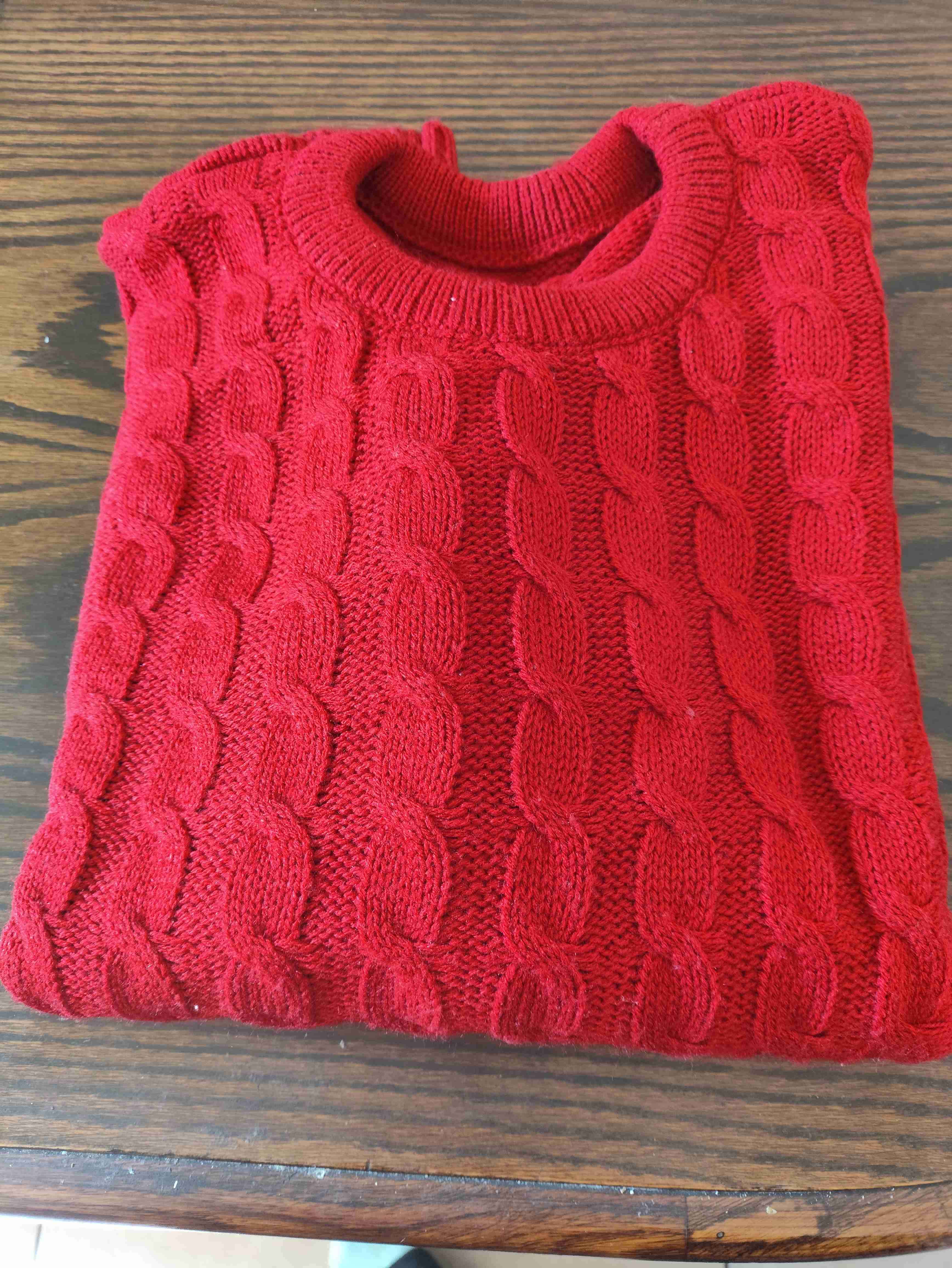 Suéter rojo de punto trenzado - miniatura 1