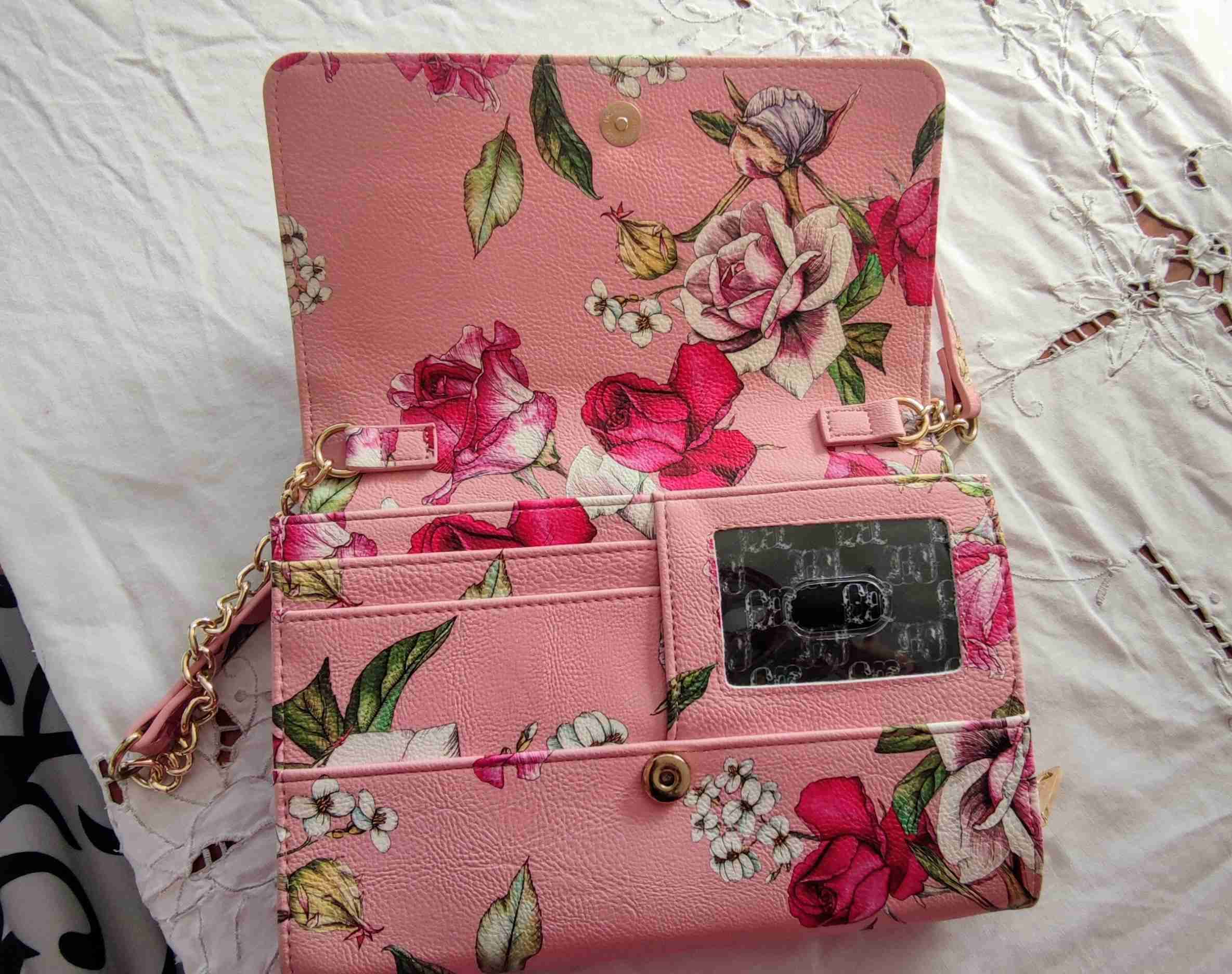 Cartera rosa floral con lazo - miniatura 2